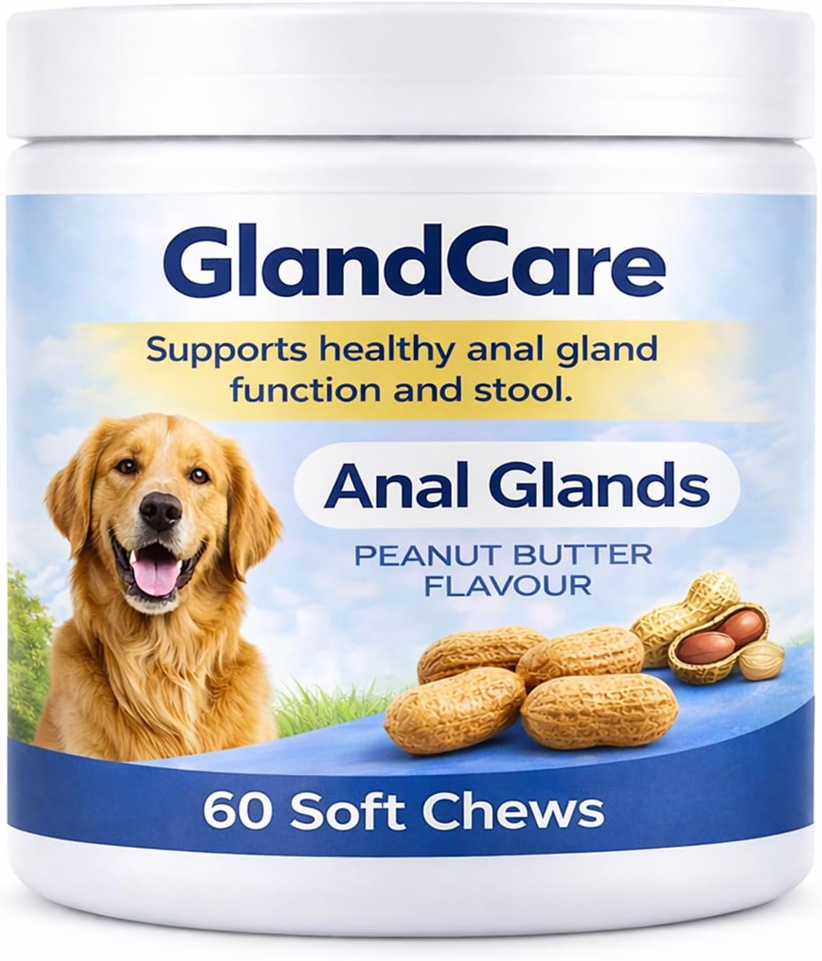 GlandCare Anal Gland Chews for Dogs with Peanut Butter | Dog Probiotics for Constipation, Digestive Health, and Gas Relief, Promotes Healthy Poops and Comfort