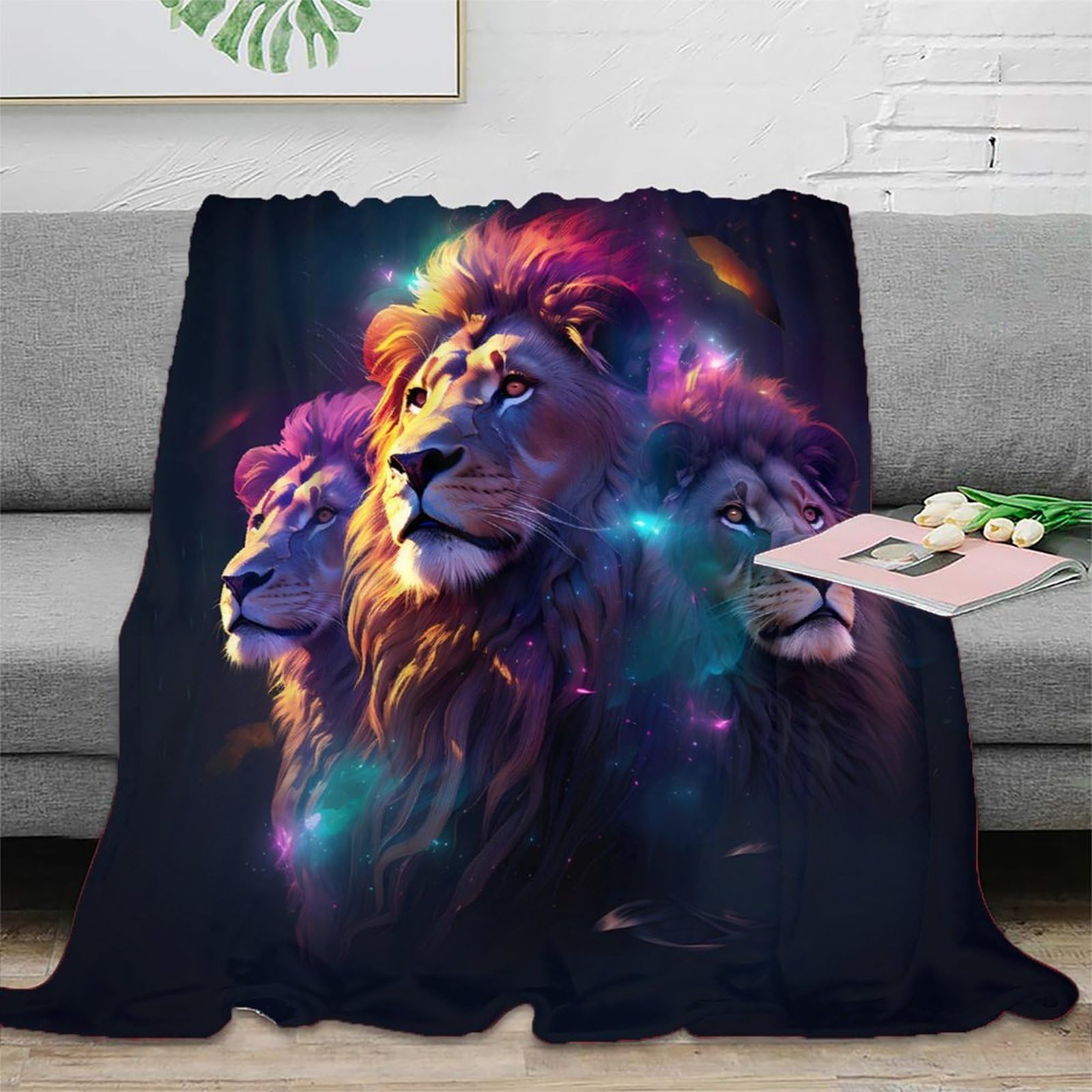 Couverture microfibre lion 3D légère anti-froid pour chambre étudiant et locataire