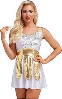Moily Women Grecian Adult Costume Metallic Sleeveless Sparkle Sequins Dress for Halloween Dress Up Party