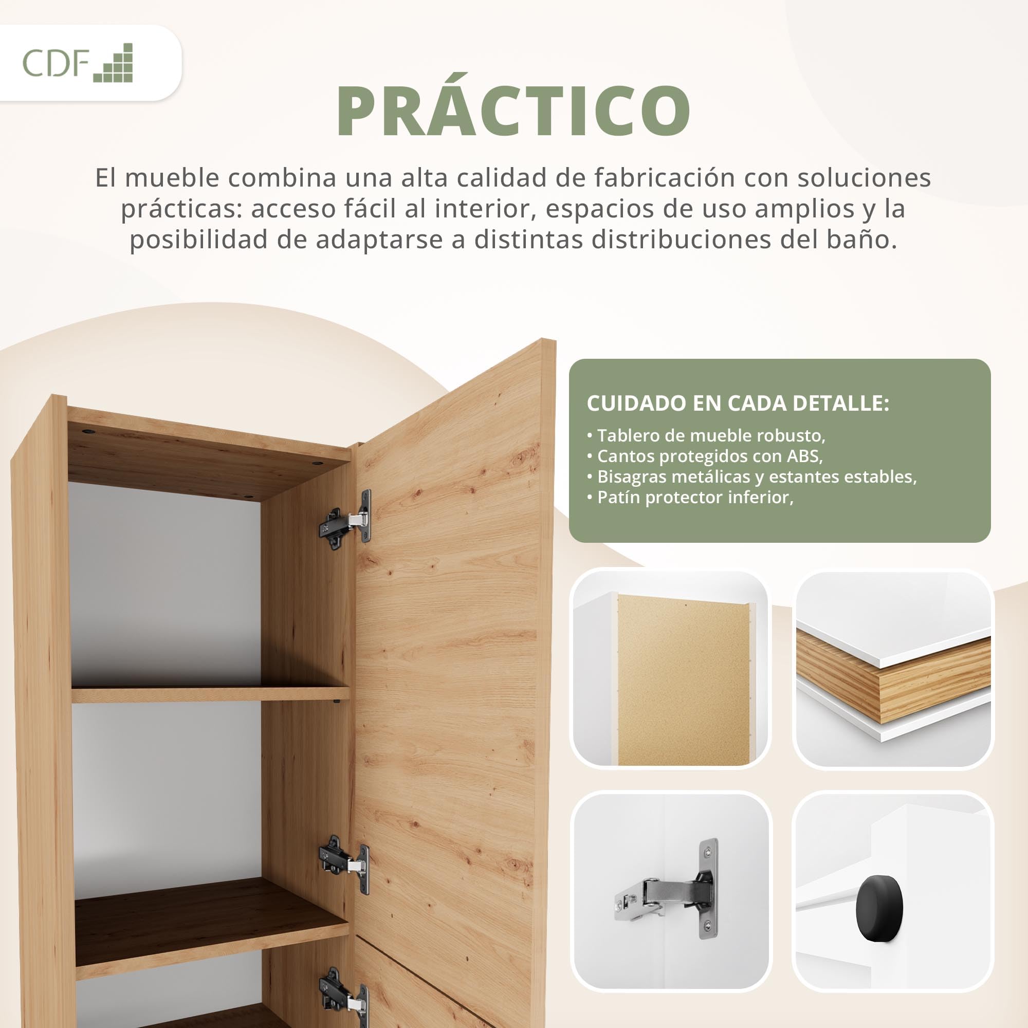 CDF Armario de Baño Alto Columna Mueble Baño Estrecho - Ancho: 40 cm Roble Artisan 30x40x170 cm Ahorro de Espacio, para Guardar Cosméticos y Productos de Limpieza, para Espacios Pequeños