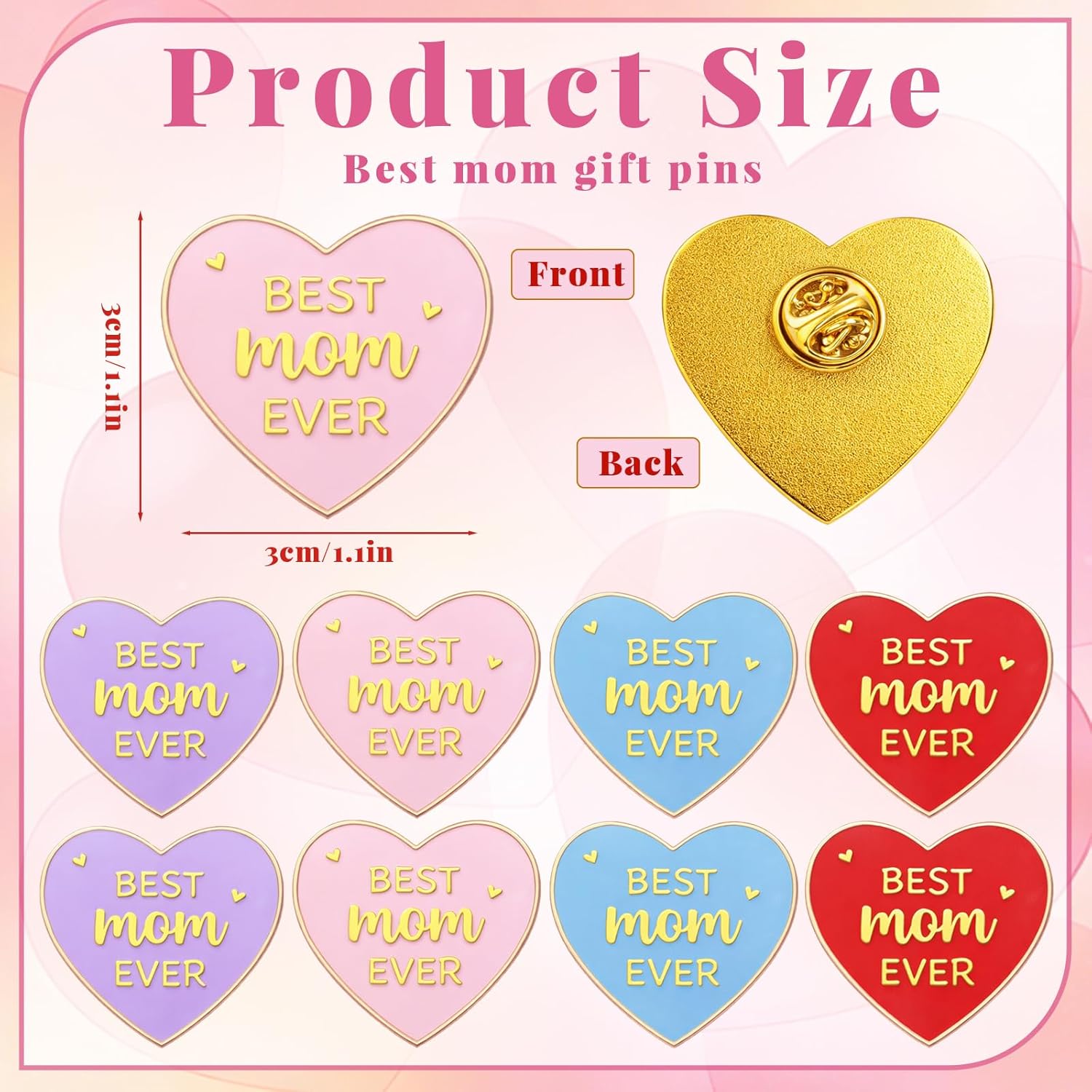 Tondiamo Mother's Day Gifts Bulk Best Mom Ever Pins Heart Shaped Colorful Metal Badge Brooch for Mom Mother's Day Church Appreciation Gifts Favors