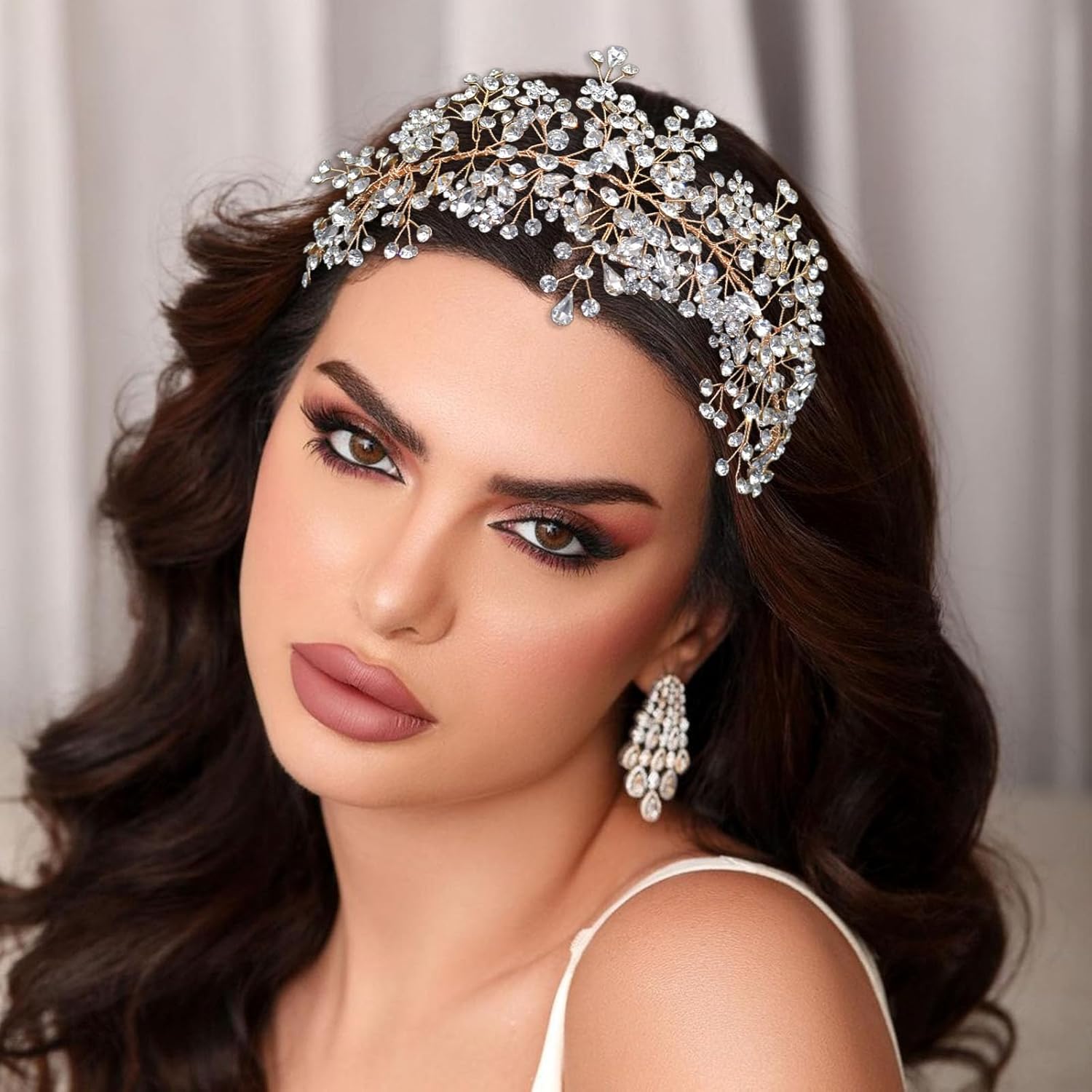 Rhinestone Bride Headband, Elegant Wedding Hair Pieces for Brides, Bridal Hair Accessories(Gold)