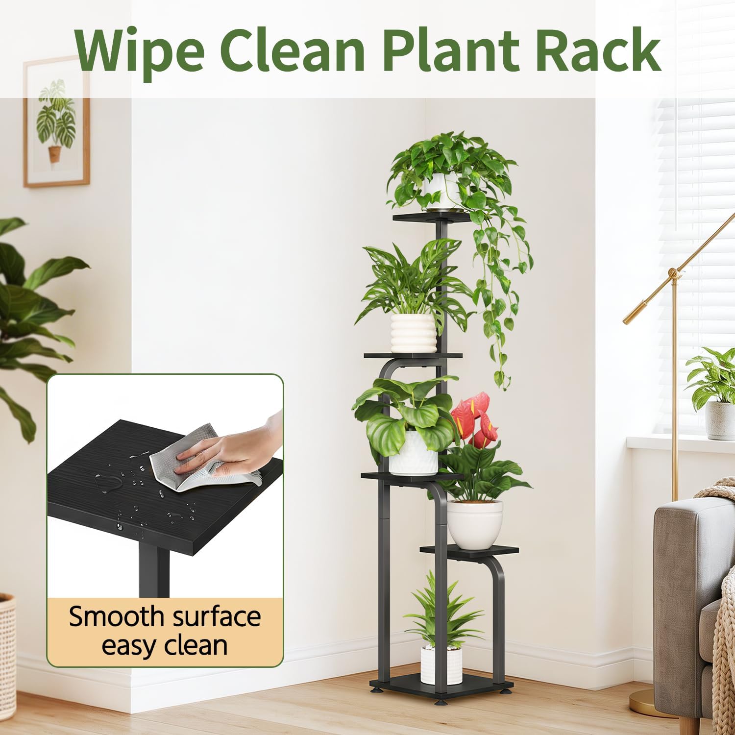 LASZOLA Plant Stand Shelf Tall for Indoor Corner Flower Rack, 5 Tier Black image 3