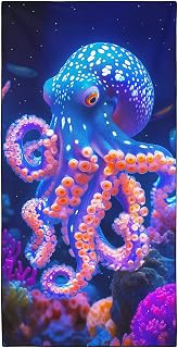 Mikrofaser Groß Strandtuch 90x180 cm - Schnelltrocknendes & Kompaktes Handtuch/Strandhandtuch, Blauer Oktopus Motiv Badetücher für Reise Urlaub Camping mit Tasche