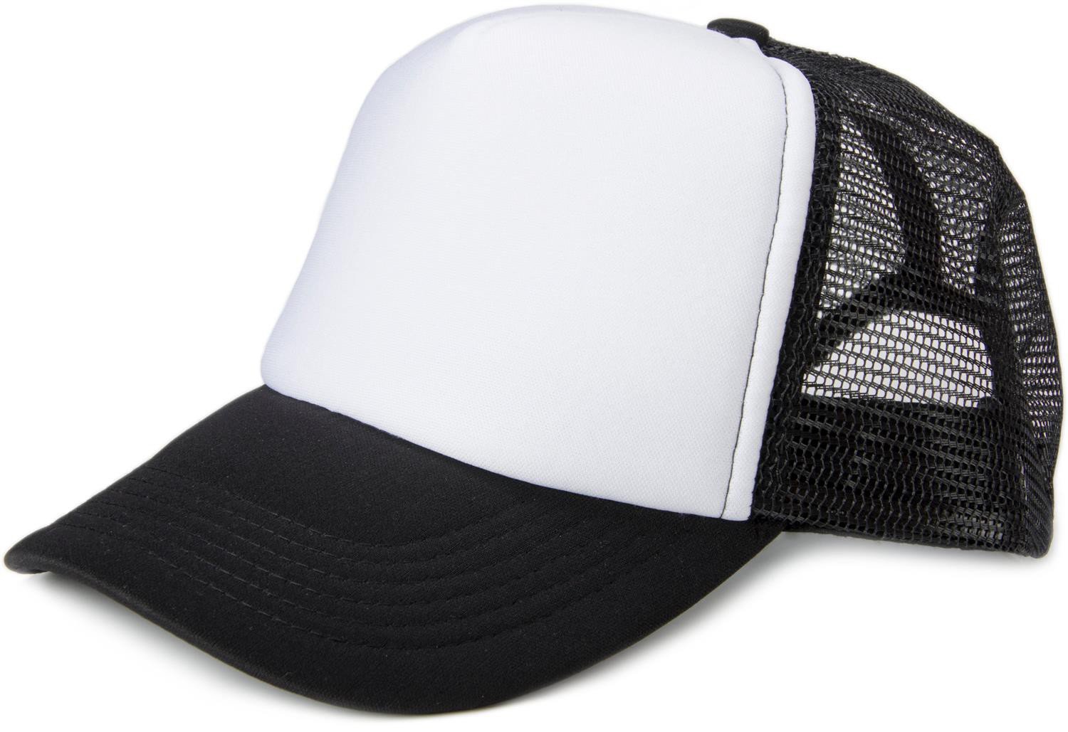 Stylebreaker Unisex White-Black 5-Panel Mesh Cap, Trucker Baseball Cap, Adjustable Click And Snap Closure, Cap 04023007, Colour: