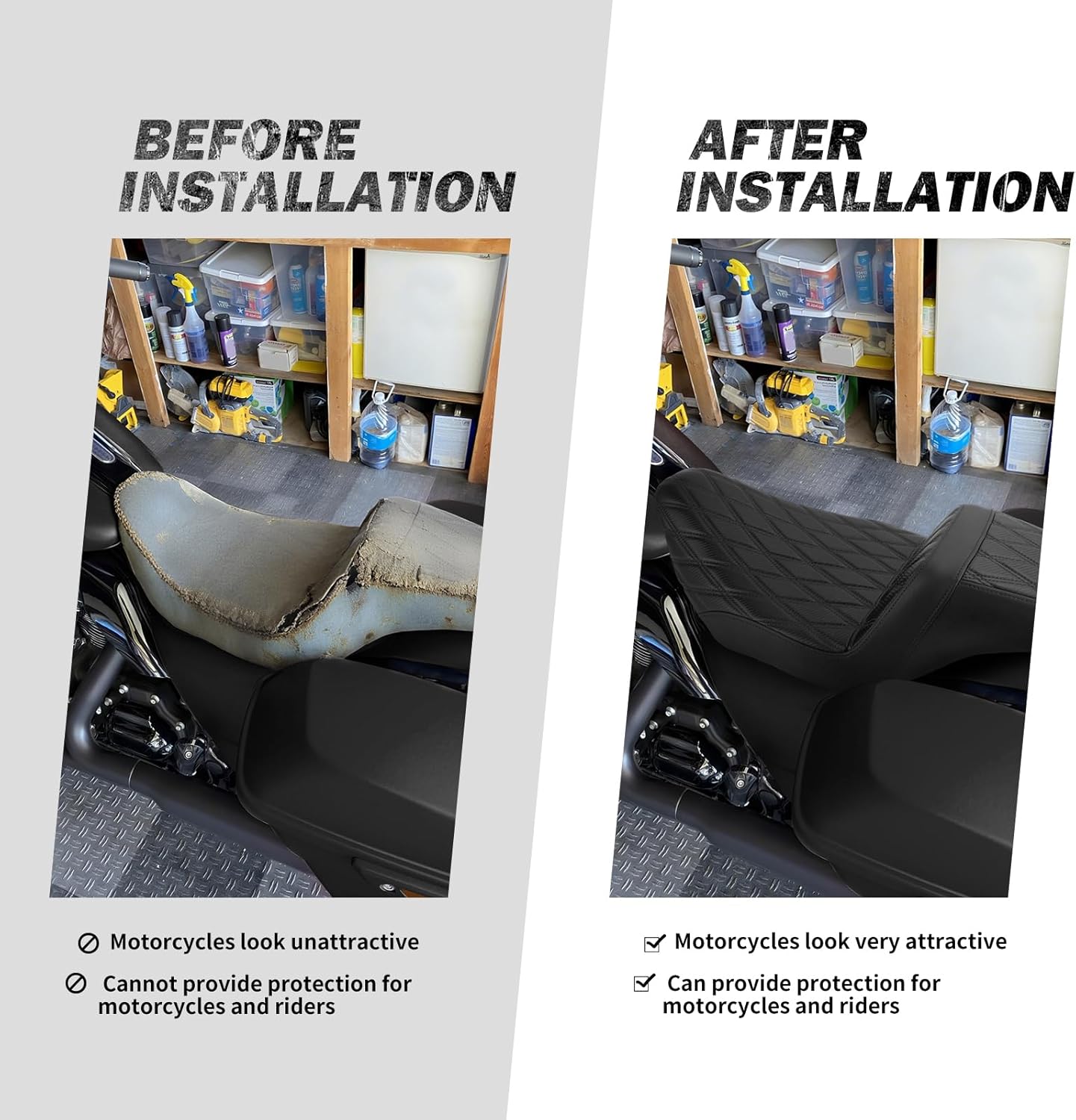 HDBUBALUS Motocycle 2-Up Seat Driver & Passenger Seat Fit For Harley Touring 2024-up Street Glide Road Glide CVO Black Stitching