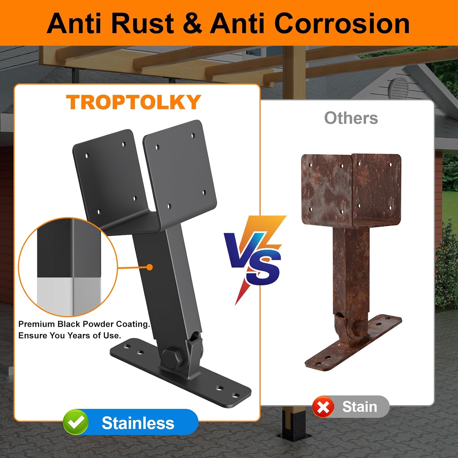 4x4 Heavy Duty Roof Riser Brackets Kit, TROPTOLKY Adjustable Angle Pergola Brackets, Black Metal Roof Riser Beam Bracket for Roof Pergola Gazebo Patio Cover (3 Pack)