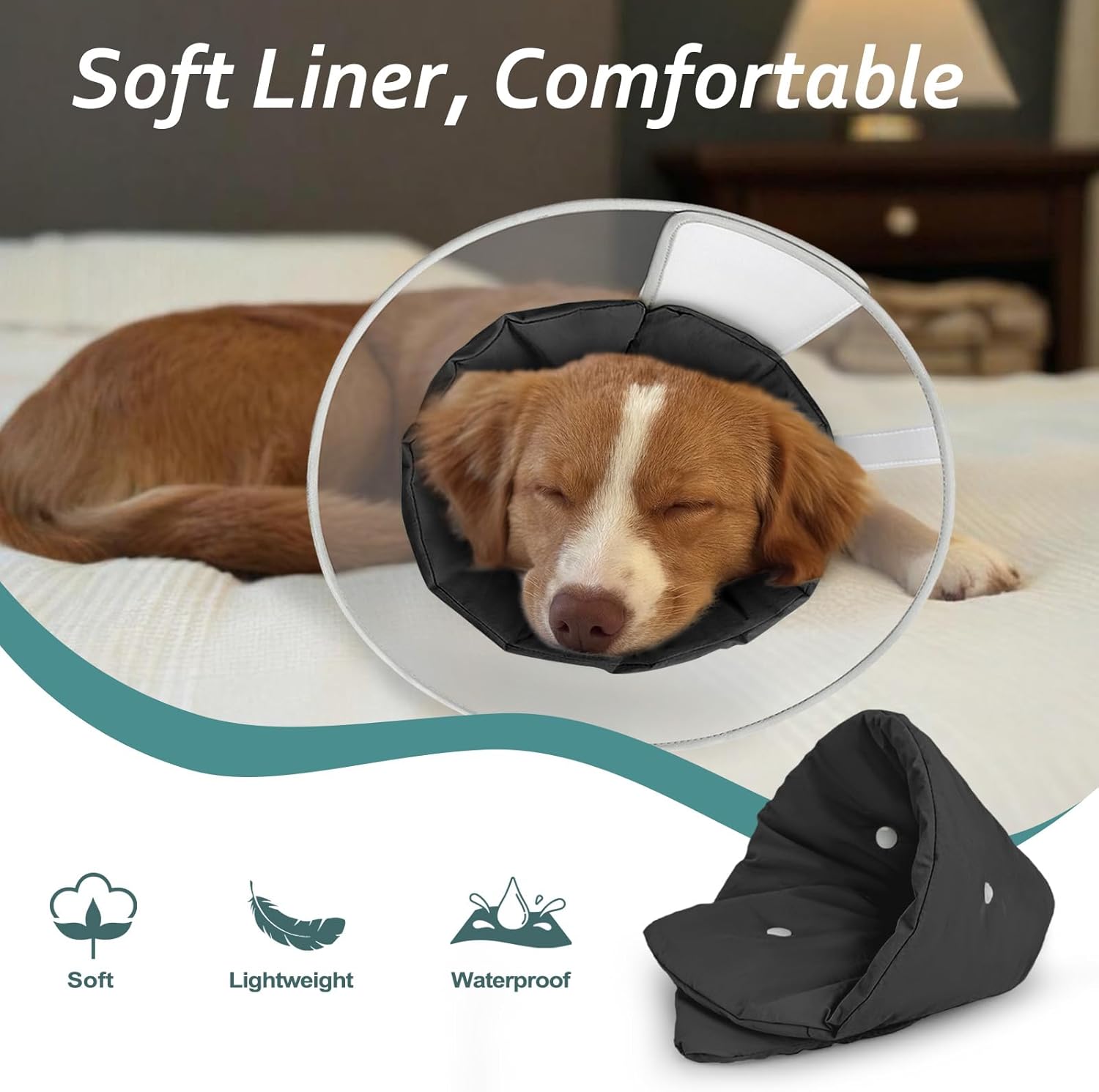 Dog Cone Collar with Snap-on Detachable Soft Liner, Lightweight Transparent Elizabethan Alternative to Stop Licking, for Spay Neuter Surgery Recovery, for Medium Large Small Dogs (Black,2XL)