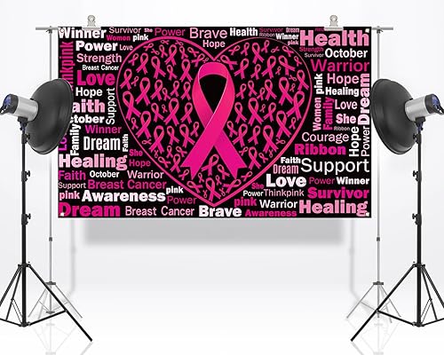 Miniatura 5 de Nepnuser Telón de fondo para cabina de fotos para concientización sobre el cáncer de mama, cinta rosa, decoración de fiesta de octubre para