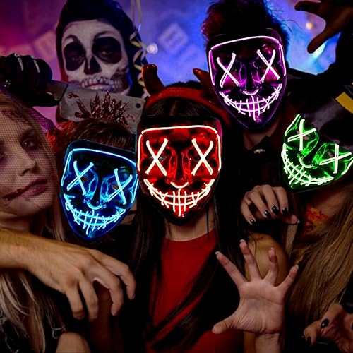 Miniatura 6 de Onsucum Halloween LED Light Up Mask, Scary Purge Glowing Mask for Cosplay Costumes, Festival, Carnival Party Supplies Gifts