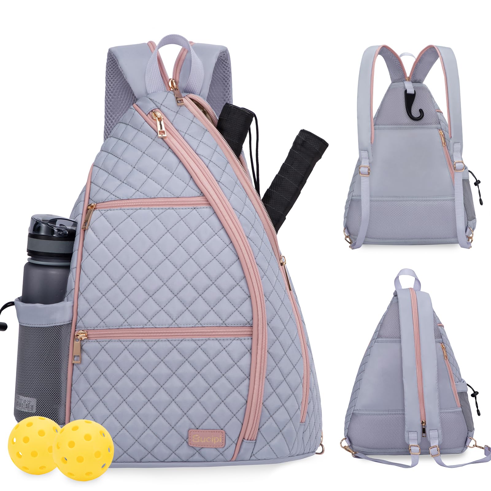 Sucipi Women's Pickleball Backpack - Quilted Crossbody Sling Bag for Tennis & Pickleball Paddle