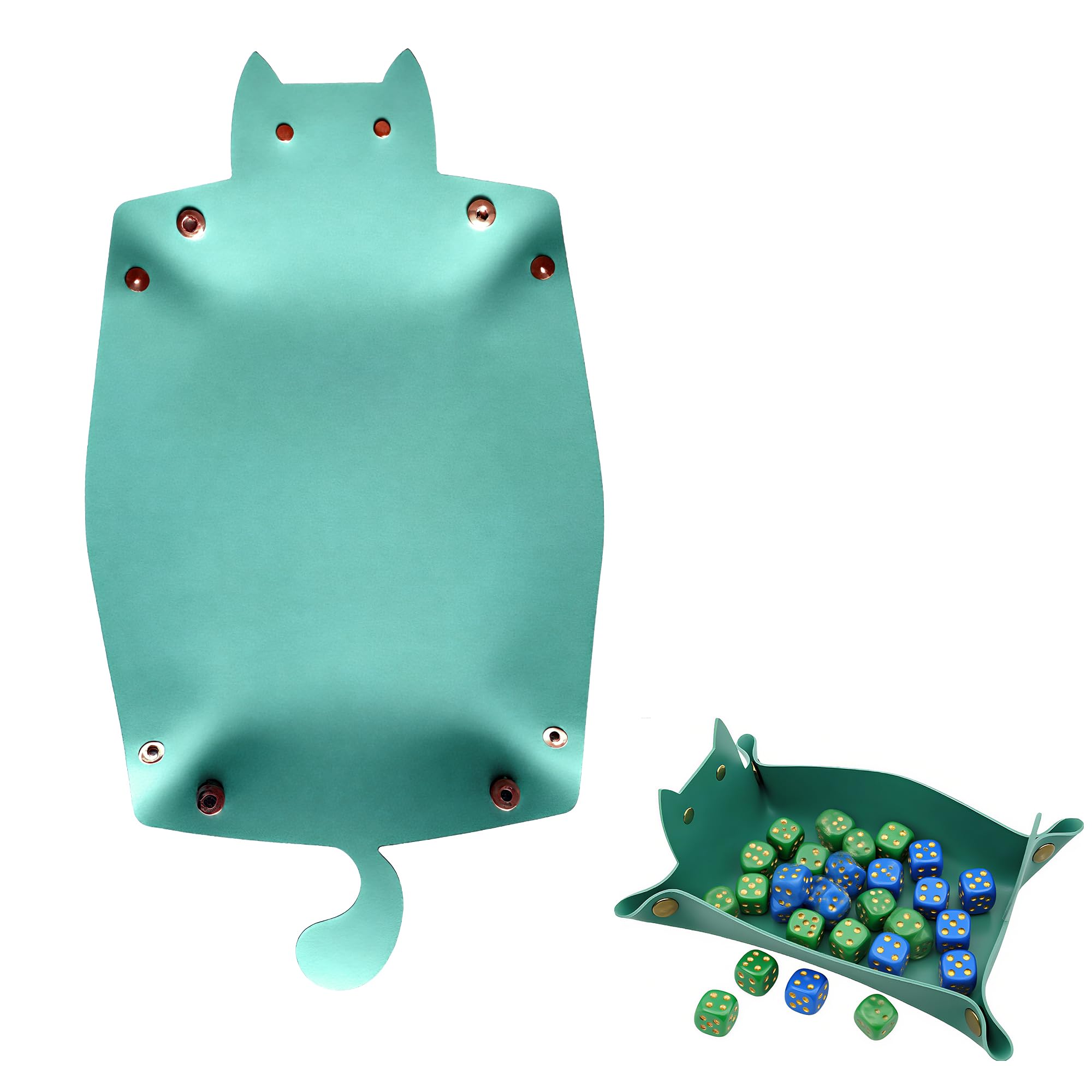 QACUU Dice Tray, PU Leather Tray Cat Shape Foldable Tray with Soft Lining