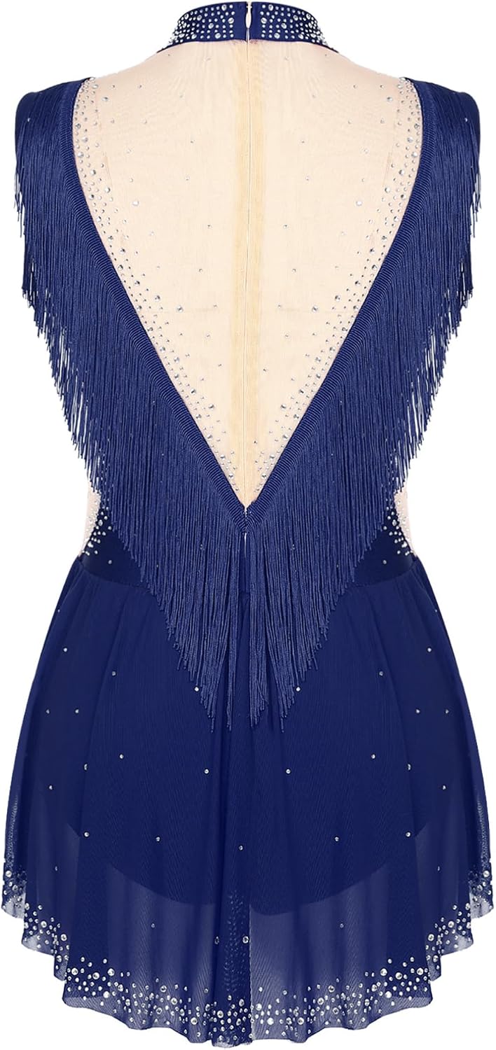 ranrann Lyrical Dance Costume for Women Sequin Rhinestones Tassel Leotard Latin Dance Bodysuit