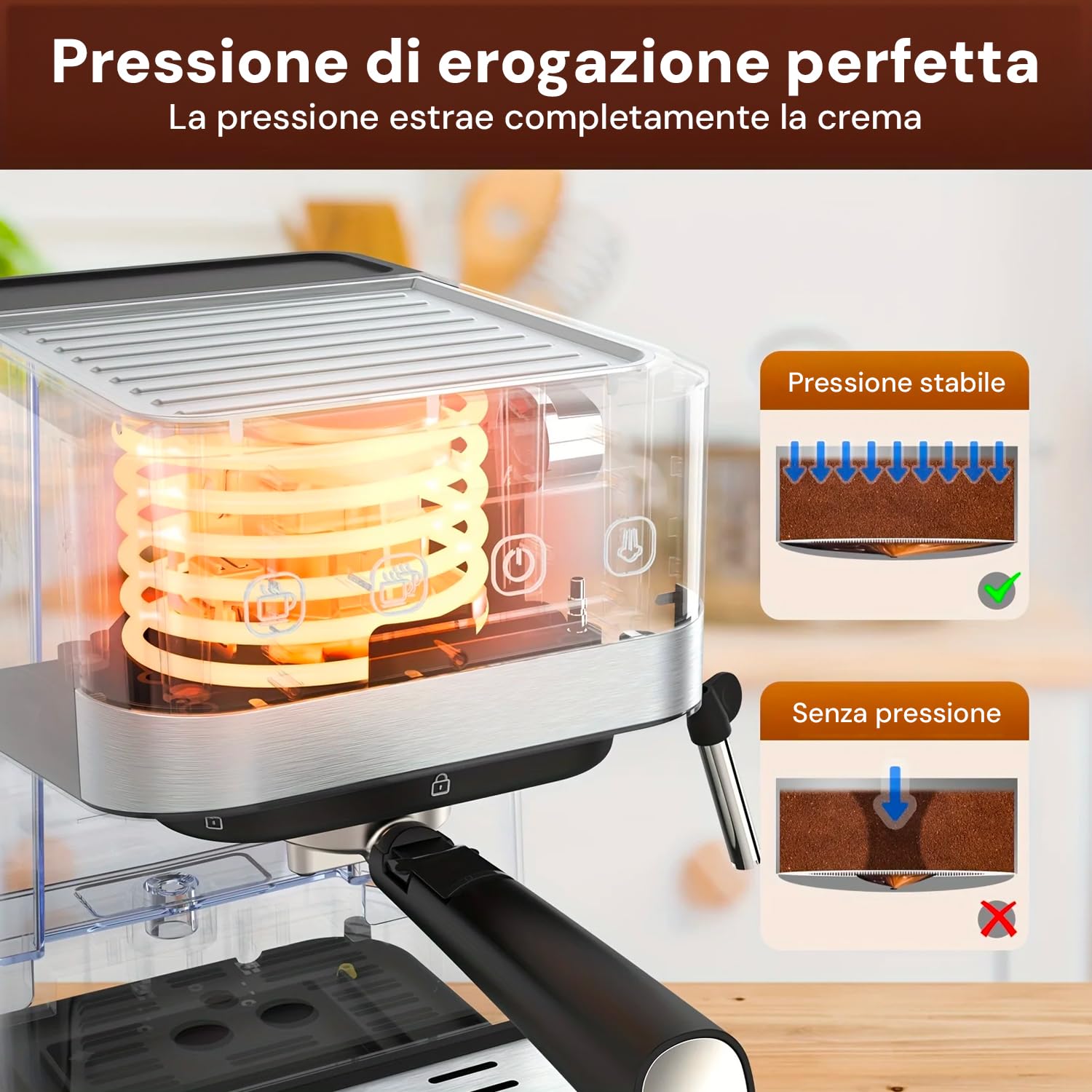 Wintem Macchina del Caffè in Plastica e Acciaio1050W 1,5L in Nero - Doppio Filtro in Metallo - Funzione Montalatte Innovativa - Ugello Vapore Staccabile Pratico e Facile da Pulire