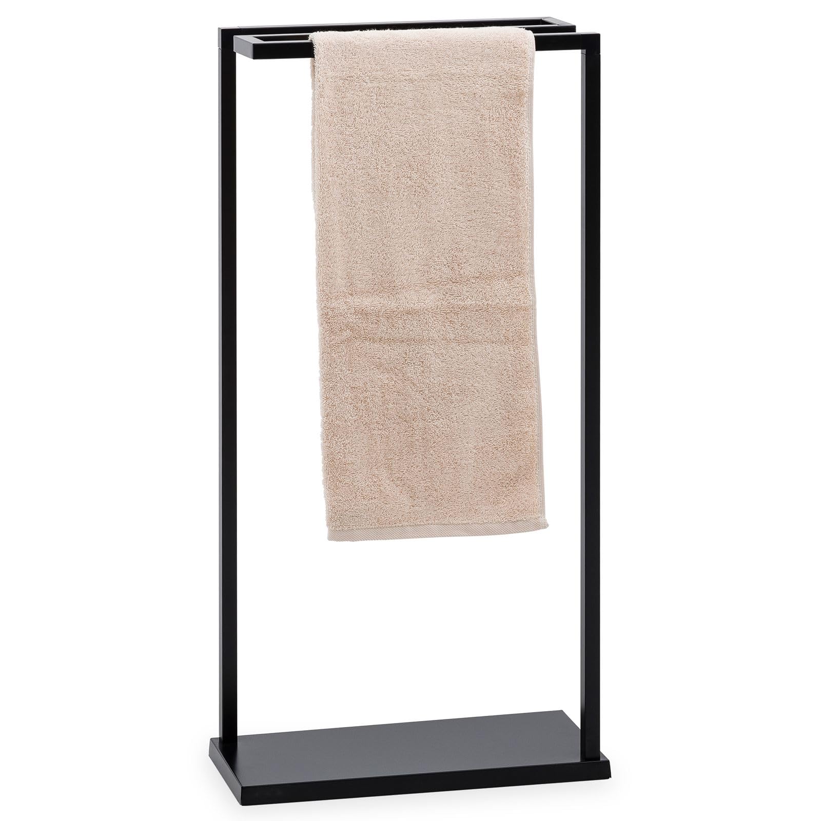 IDIMEX Porte Serviette Salle de Bain en Métal Noir, Design Simple et Moderne, sur Pieds avec Socle Stable, 3 Barreaux Porte Serviettes, Noir