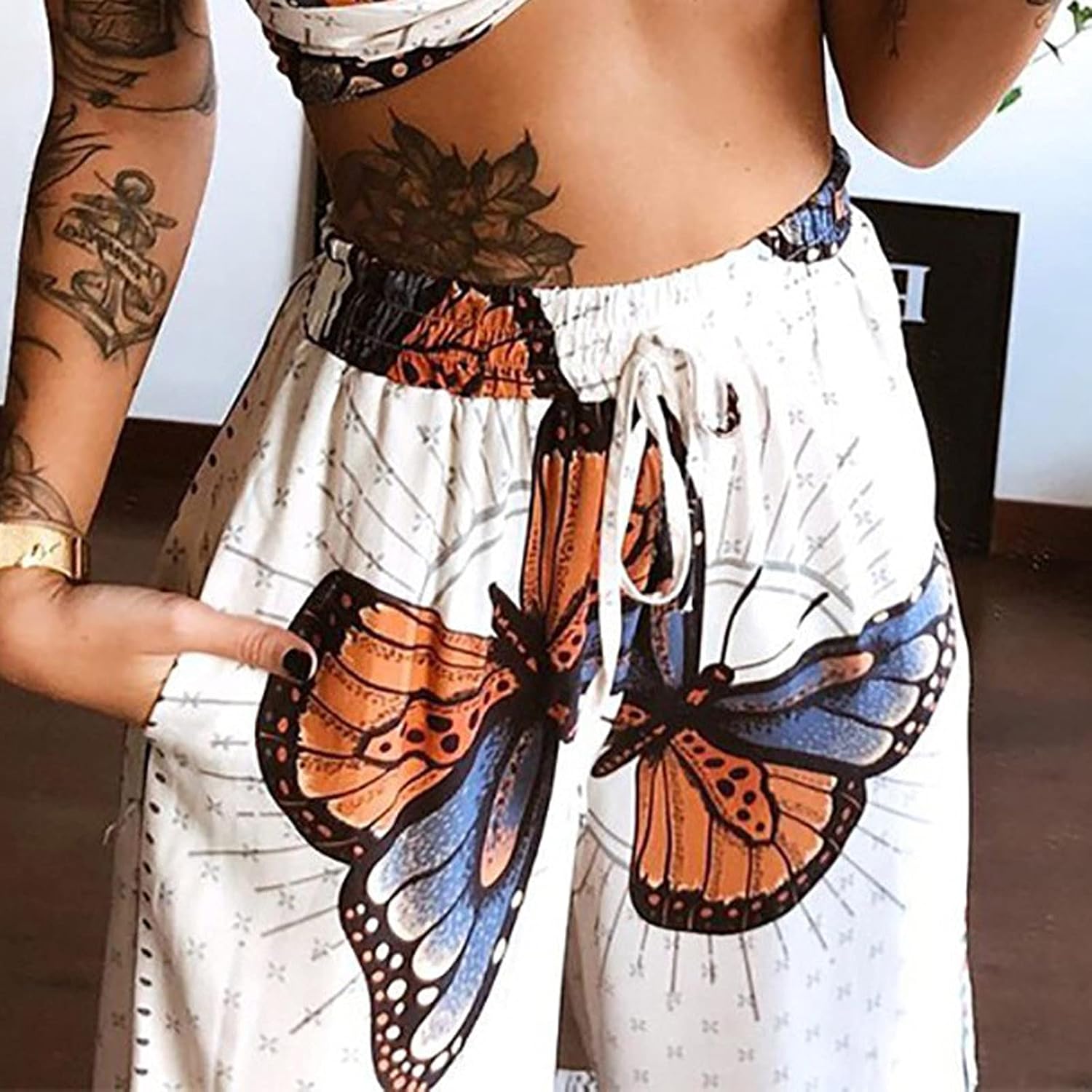 BEIBEIA Wide Leg Pants for Womens, High Waist Business Dress Floral Print Pants Stretch Pull On Palazzo Lounge Pants : Clothing, Shoes & Jewelry