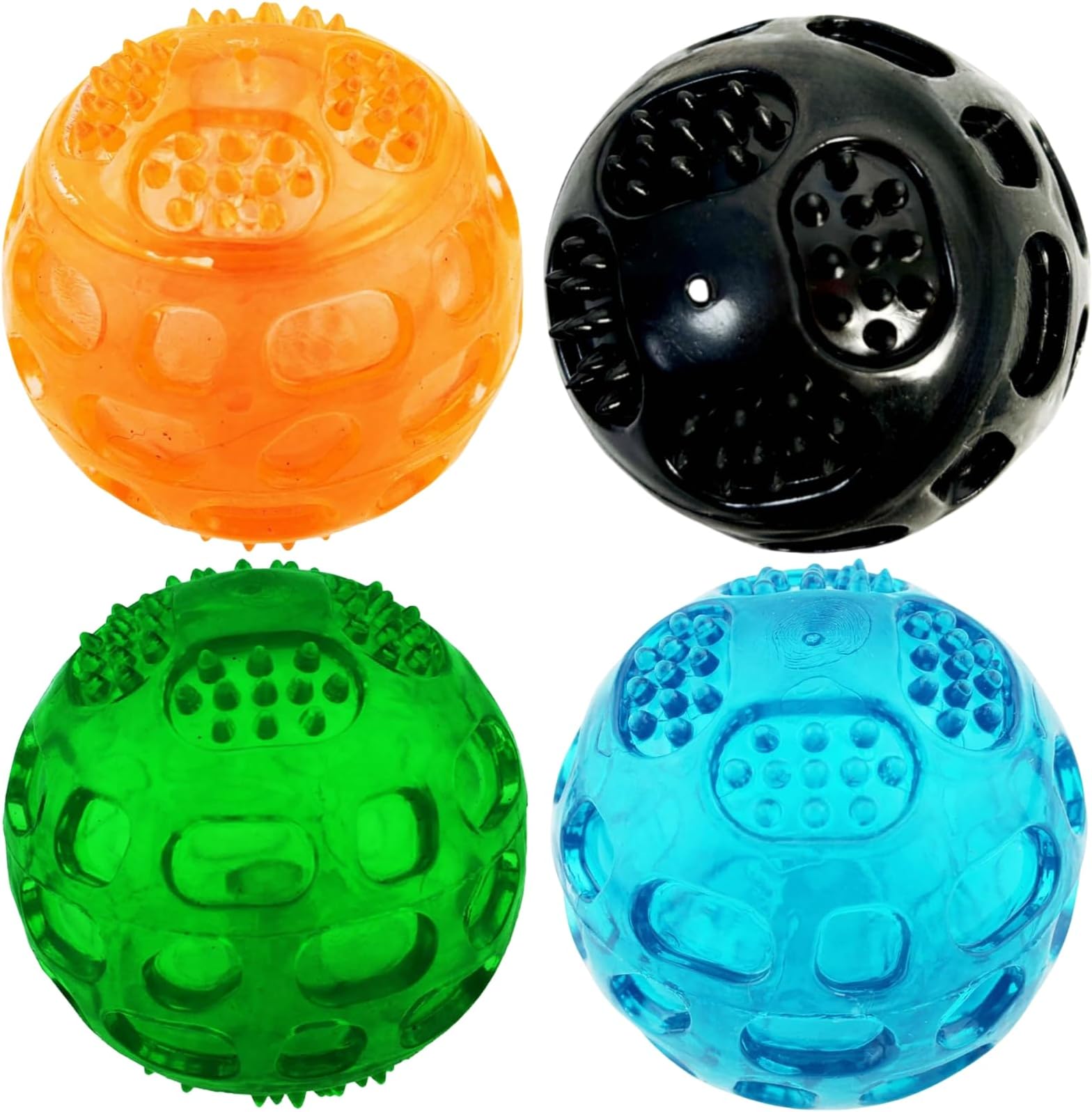 ADUCK Squeaky Dog Chew Ball Toys, [Meteorites Bouncy Series] Bite Resistant Fetch Ball for Aggressive Chewers, Non-Toxic Soft Rubber, Cute Crystal Design - 3.15 Inches (4 Colors)