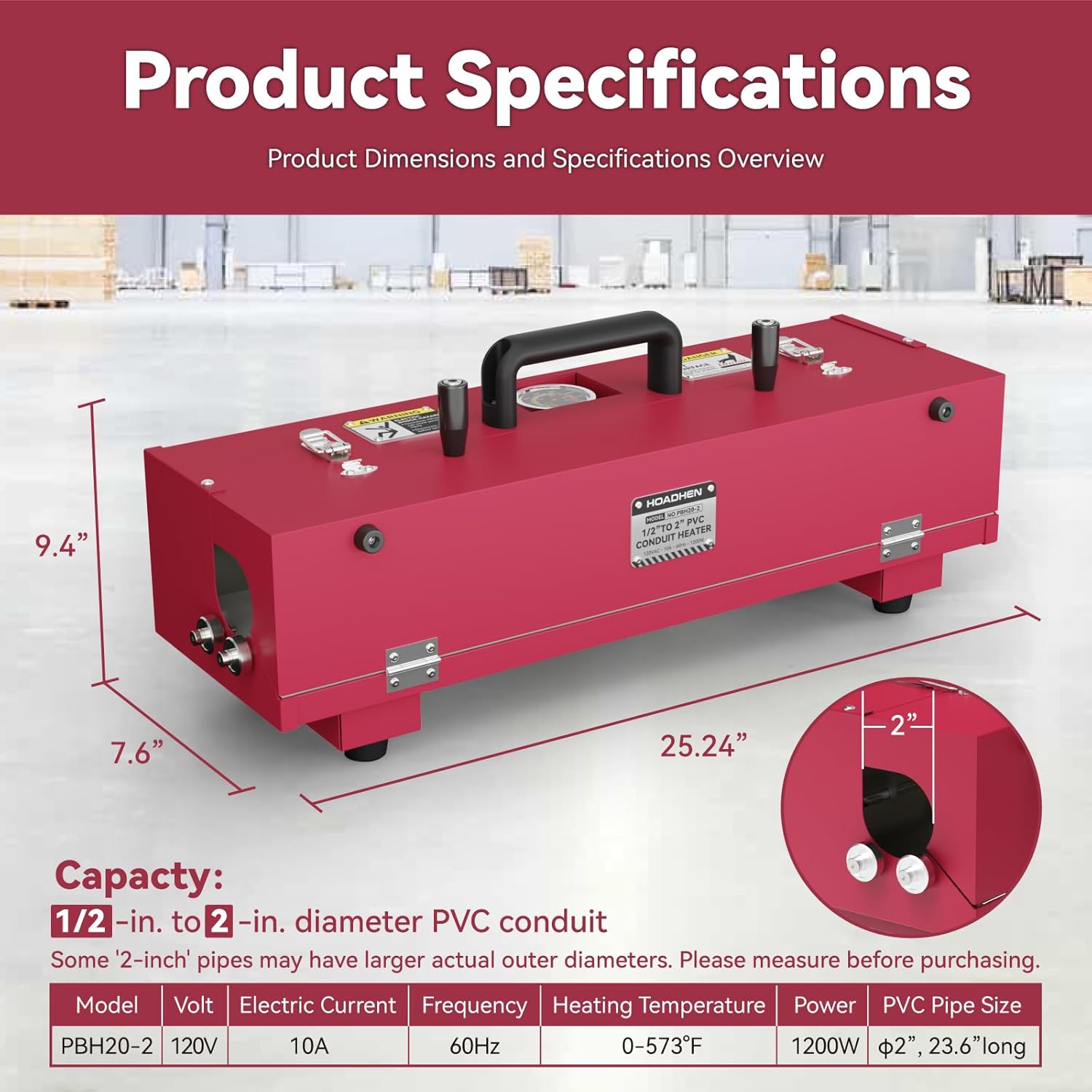1/2" to 2" Electric PVC Conduit Heater with Temperature Detector for Controlled Softening, PVC Conduit Bender Heater Designed for 24" Pipe Sections, 1200W, 120V