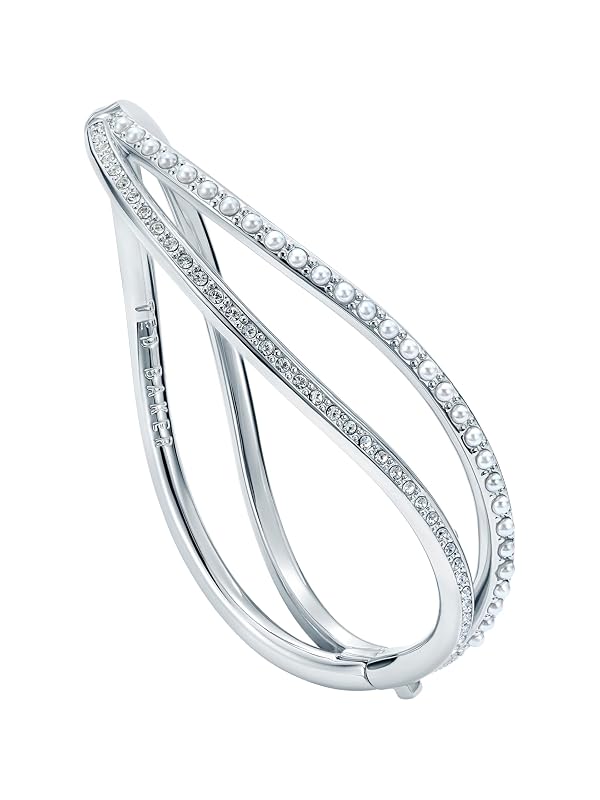 Ted Baker London Wavie Jewelled Wave Hinged Bangle Bracelet for Women (Silver/Pearl and Crystal) by Ted Baker - Used condition - Image 2