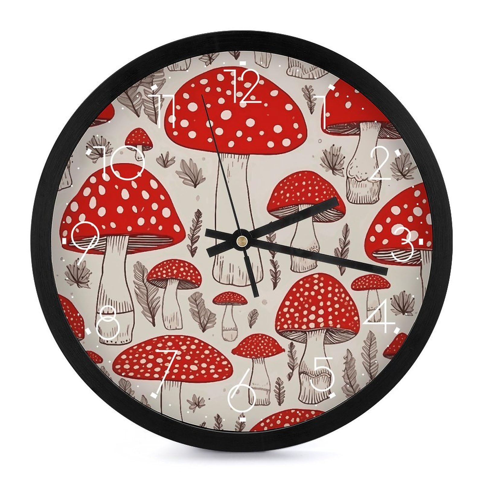 Horloge murale ronde champignon rouge 25,4 cm pile salon chambre