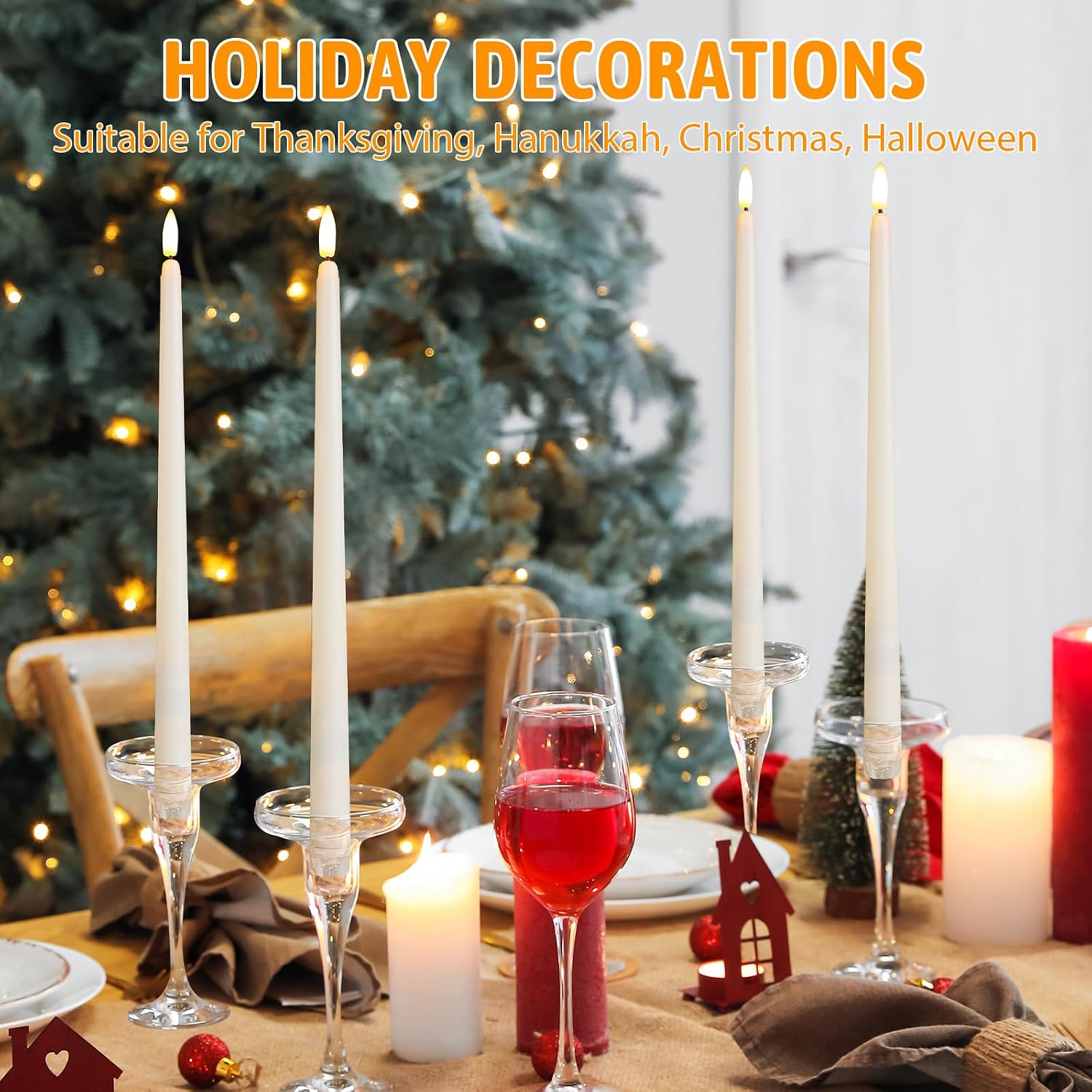 Baquler 24 Pcs Flameless Taper Candles Battery Operated Bulk 12.4 Ivory LED Taper Candles Flickering LED Candlesticks for Wedding Advent Halloween Christmas Party Decor