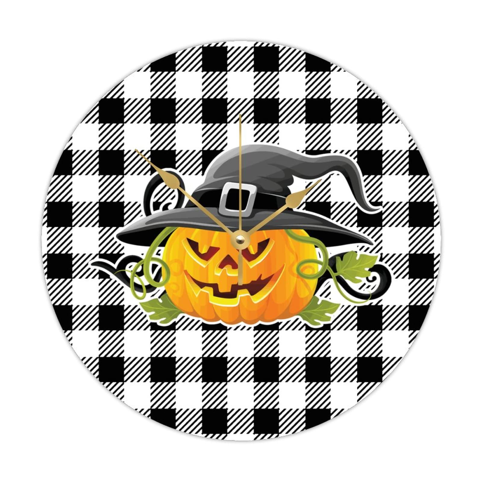 Horloge ronde en bois Halloween 38cm rustique et silencieuse pour la décoration de maison