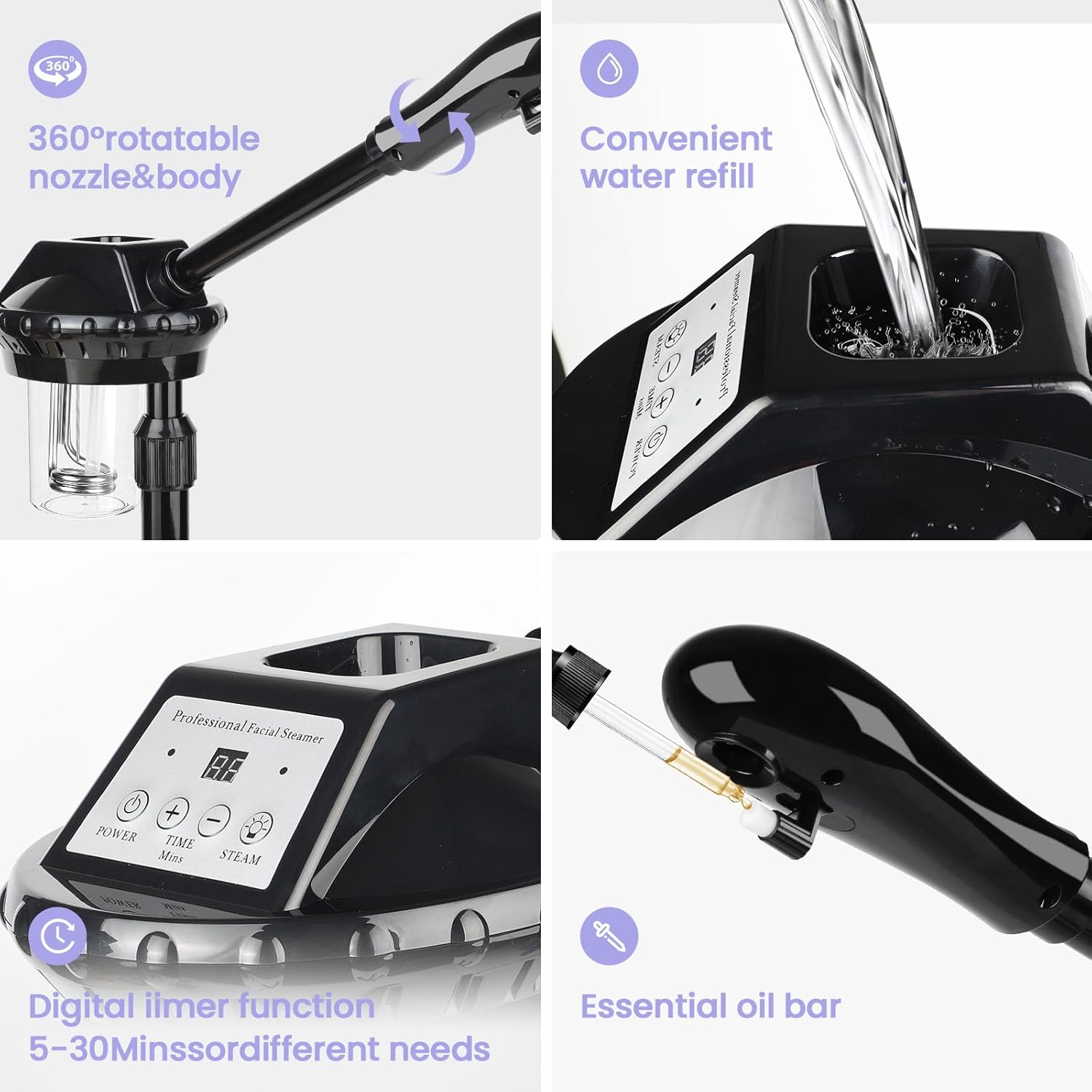 Professional Facial Steamer, Facial Steamer on Wheels, Face Steamer with Time Setting, Stand Face Steamer Adjustable Height for Spa, Salon and at Home use - Image 3