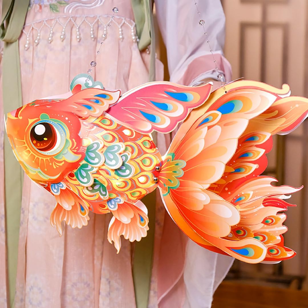 Chinese New Year Lantern 2025 Festival DIY Craft Hand Held Fish Lanterns for Spring Festival Home Decoration Mid-Autumn Hanfu Cosplay
