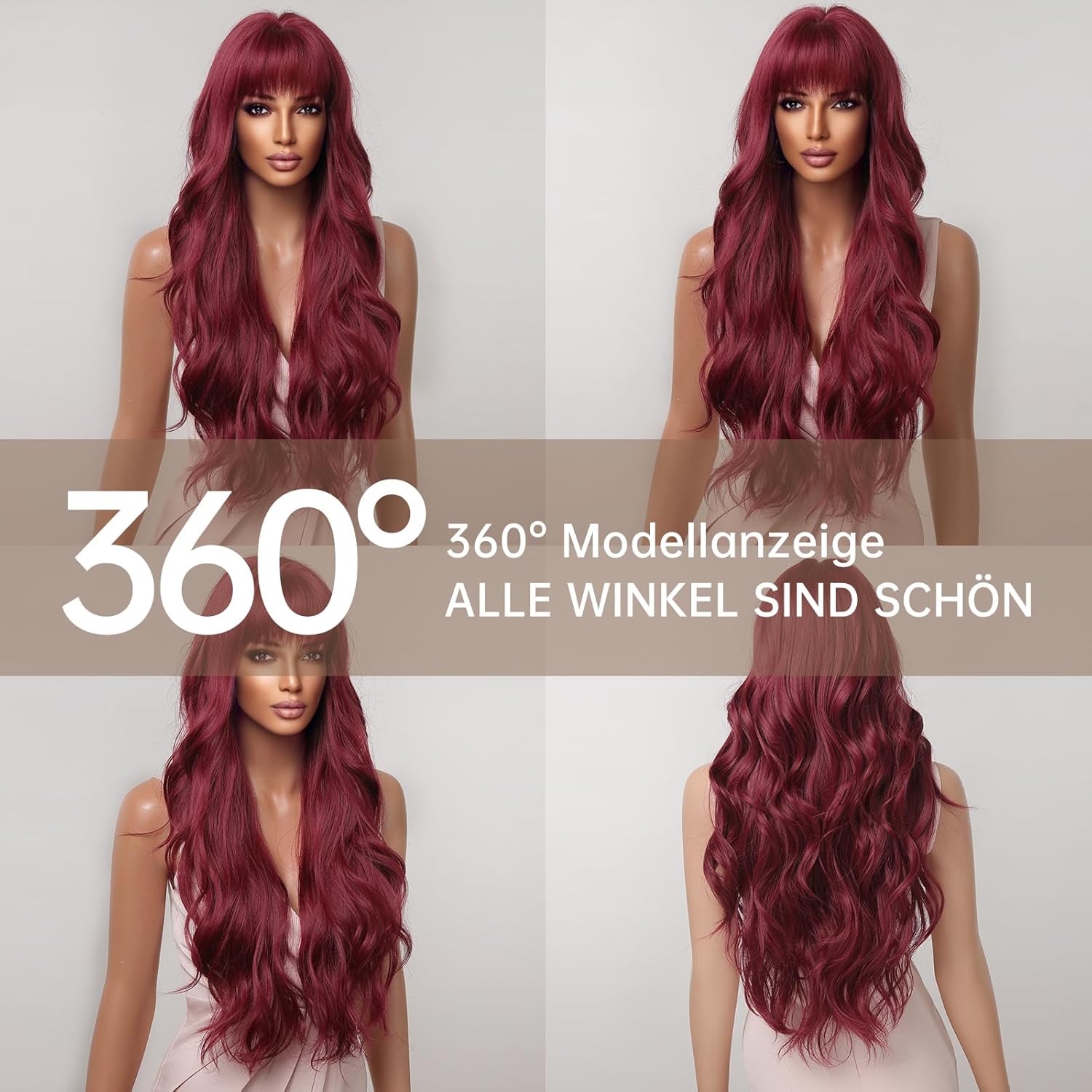 Parrucca rossa per donna Parrucca rossa lunga e ondulata Parrucca da donna Parrucca naturale rosso vino Parrucca resistente al calore per cosplay da donna 28 pollici Morbida Stupenda Durevole Elegante_voghion.com