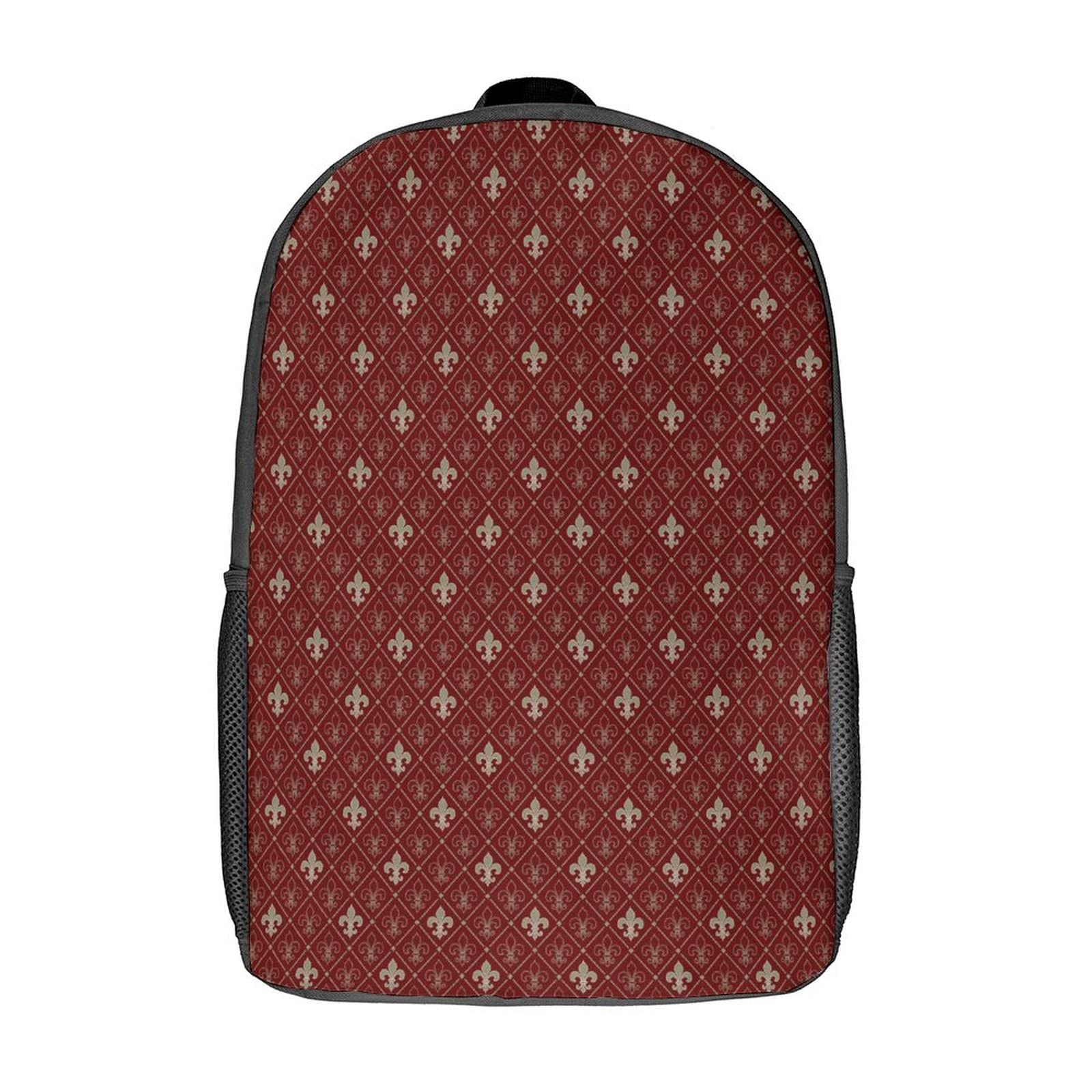 Muster Rot Lis Fleurdelis Fleur Blumen Mittelalterliche Lilie Polster,Travel Laptop Backpack,College Computer Backpacks