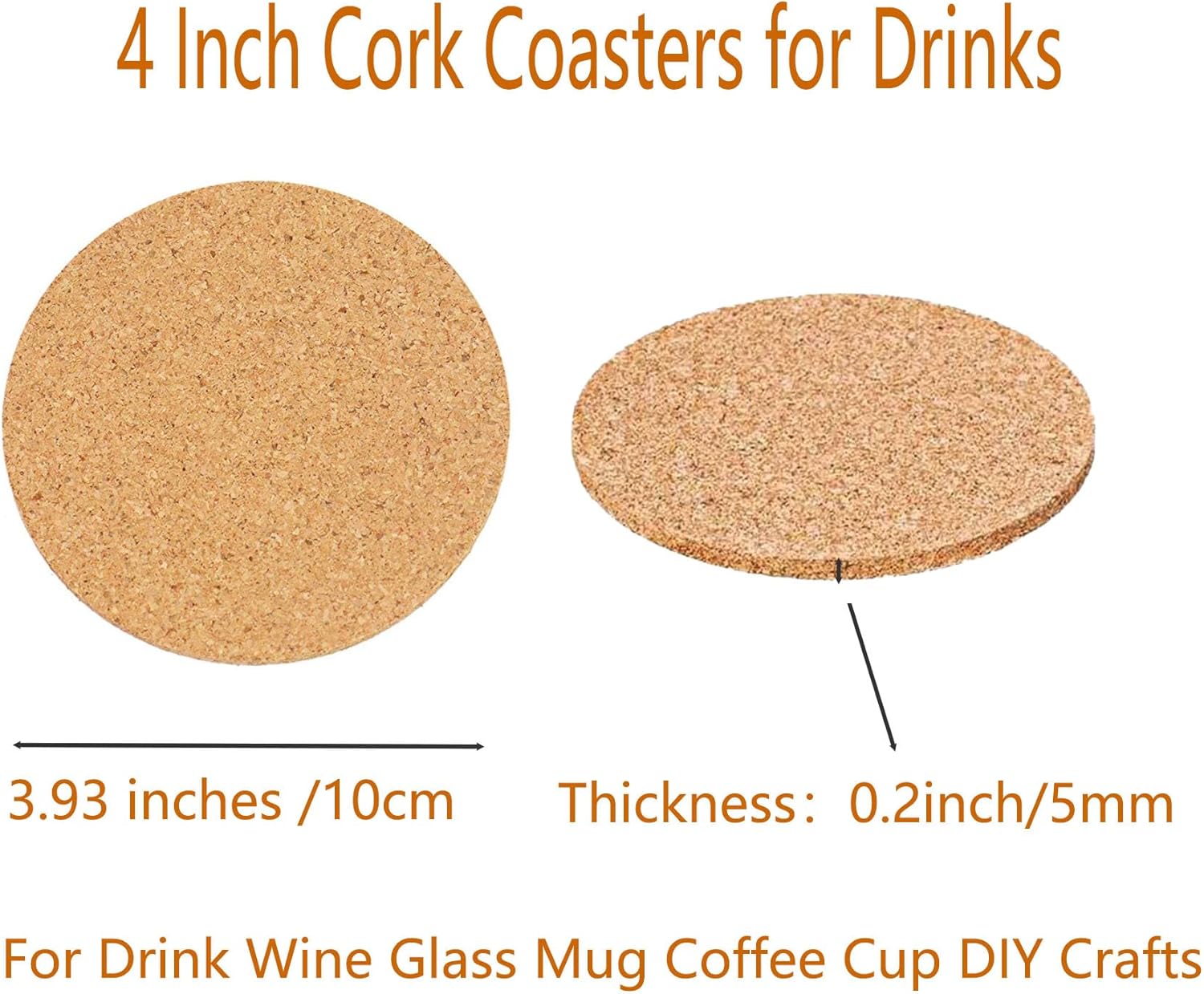 12pcs Cork Coaster for Drink 0.2inch Thick Round 3.9" Absorbent Tea or Coffee Coaster for Crafts,Warm Gifts Relatives and Friends in Office, Home, or Cottage (Round -12pcs)
