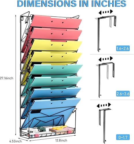 Miniatura 2 de GALASALA Wall File Organizer, 10 Pockets Mesh Hanging File Organizer, Mail Organizer Wall Mount With Hooks, Wall Organizer Magazine Rack for Office