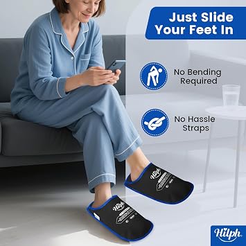 Hilph Foot Ice Pack Slippers for Plantar Fasciitis, 1 Pair - Reusable Hot & Cold Packs, Gel Ice Slippers for Foot, Broken Toes, Gout, Surgery, Neuropathy, Diabetic, Swollen, Black