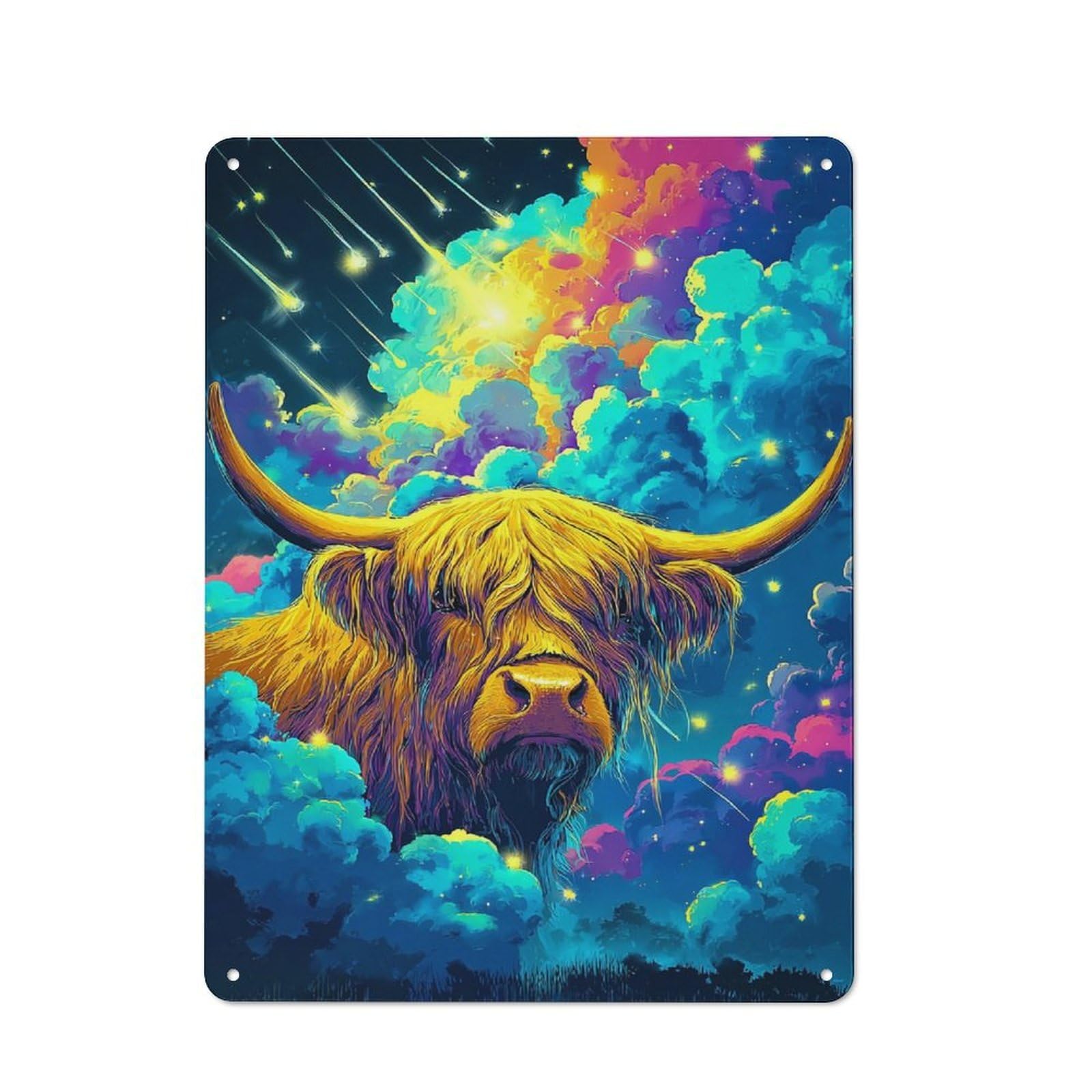 Junmoney Galactic Highland Cow Majesty Rustic Tin Sign 40X30cm For Home Bar Wall, For Home Interiors, Feature Walls And Decorative Displays