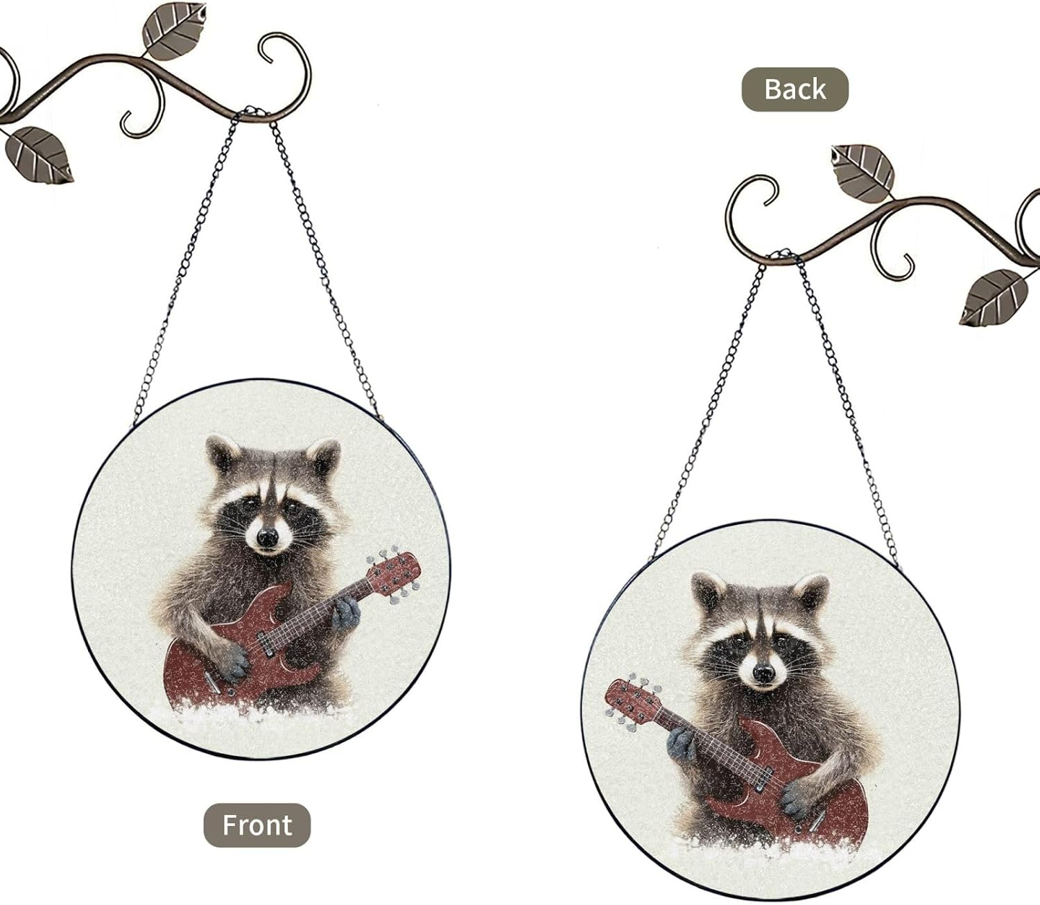 Stained Glass Window Hanging 12in Window Suncatcher Glass Panel with Metal Chain Funny Raccoon Sun Catchers Wall Art Home Decor Gift for Women Mother's Day