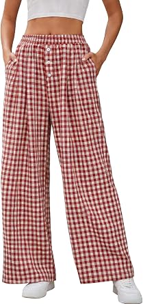 Womens Gingham Boxer Pajama Plaid Lounge Bottoms Comfy PJ Wide Leg Pants with Pockets Y2K Outfits