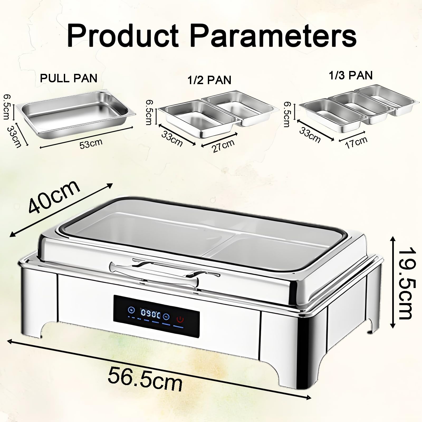 Chafing Dish Elettrico, 9L, 400W, Temperatura Regolabile(Full Pan) | Professionale Scaldavivande Elettrico per Buffet Acciaio Inox, Scaldavivande Catering Buffet con Coperchio Trasparente