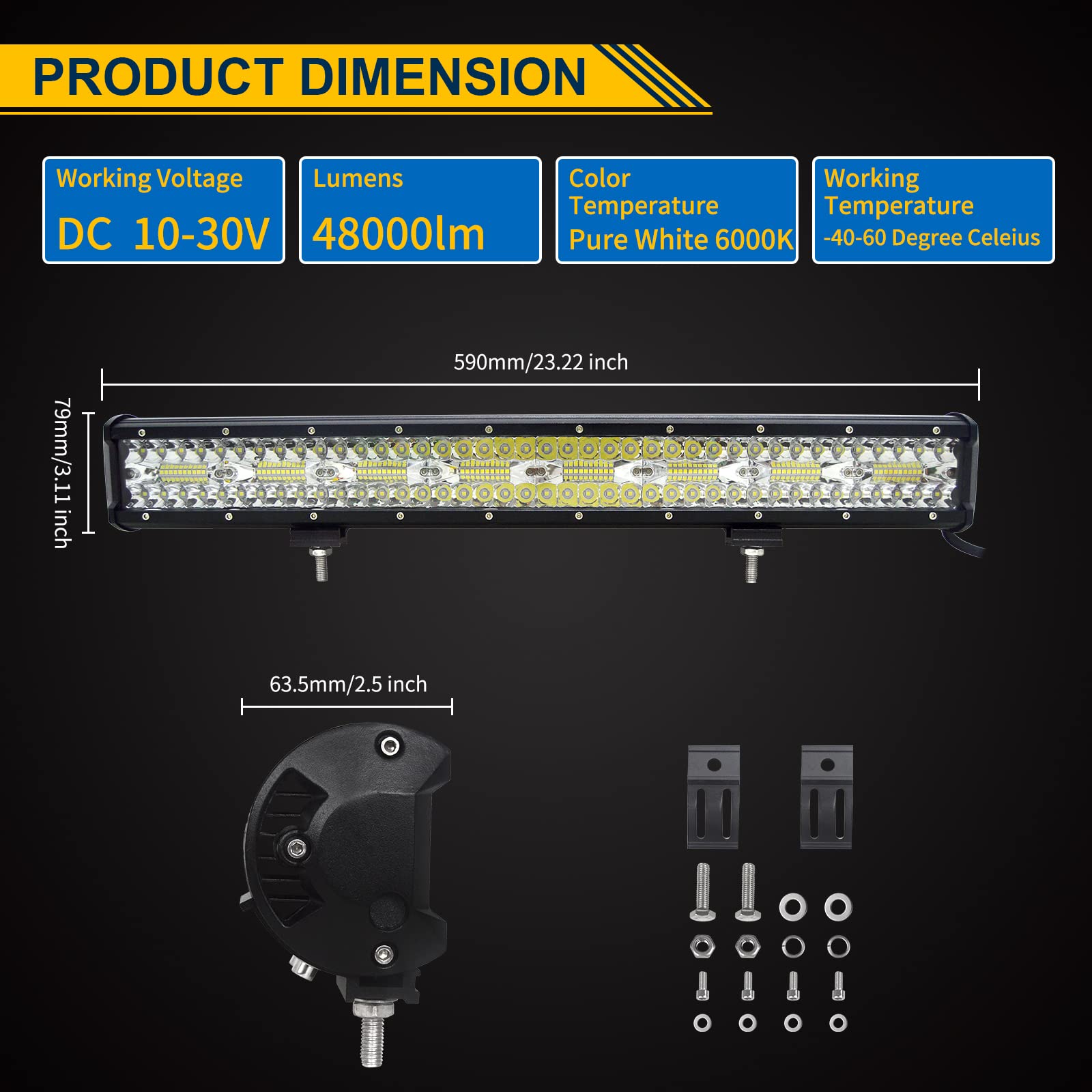 AUXTINGS 23 pulgadas 57 cm 480 W LED Barra de iluminación con 12 V estroboscópica haz de cableado kit,3 filas Spot e inundación Barra luminosa para Offroad Vehículos Coche Camiones SUV 4 x 4,6003 K