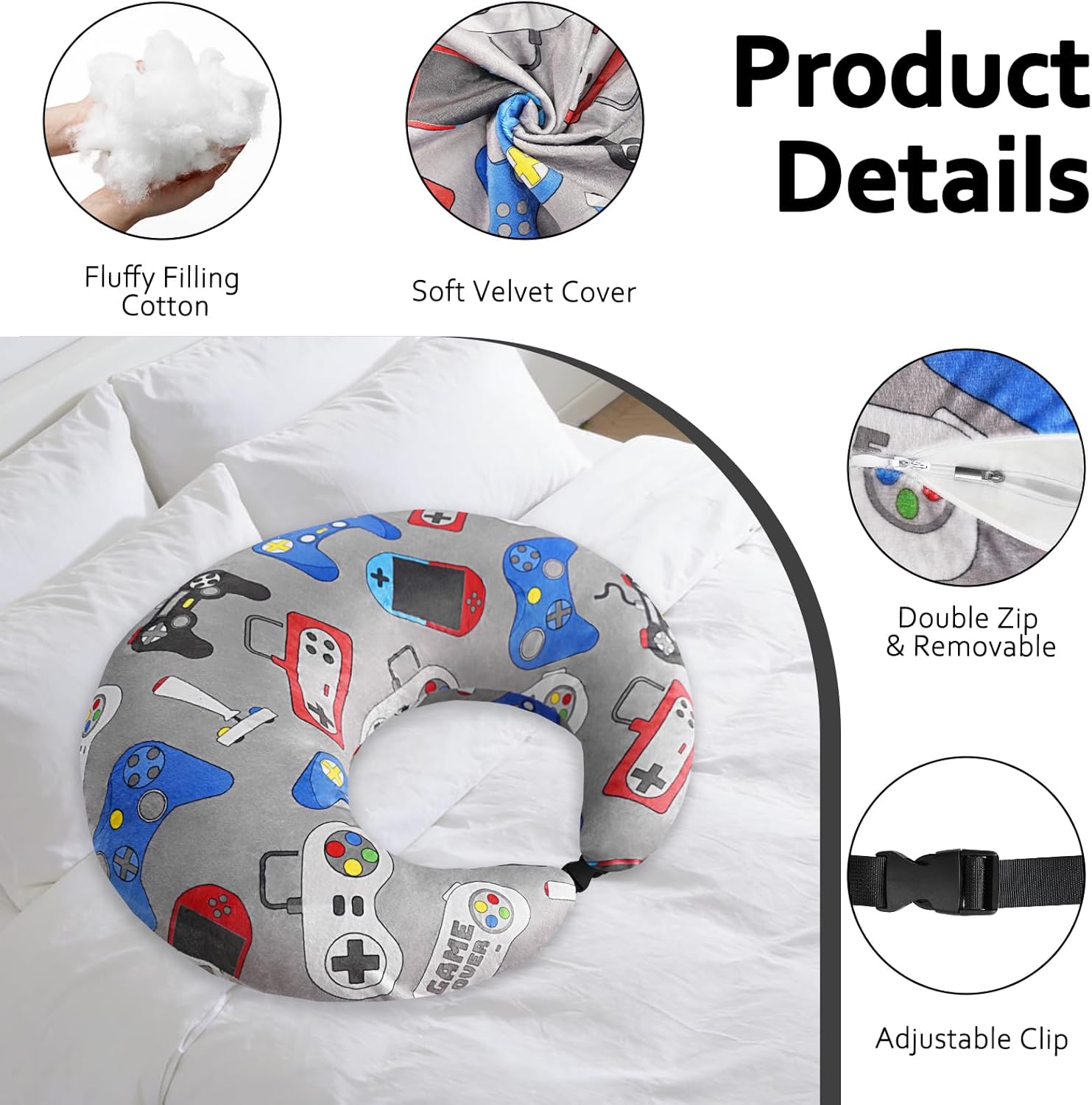 Crafting Pillow for Crocheting, Crochet Pillow for Lap Support, 12 Fun Print Styles, Ergonomic Arm Support, For Bed, Floor, Chair Comfort, Pain Relief and Fatigue for Gaming and Woking (Game)