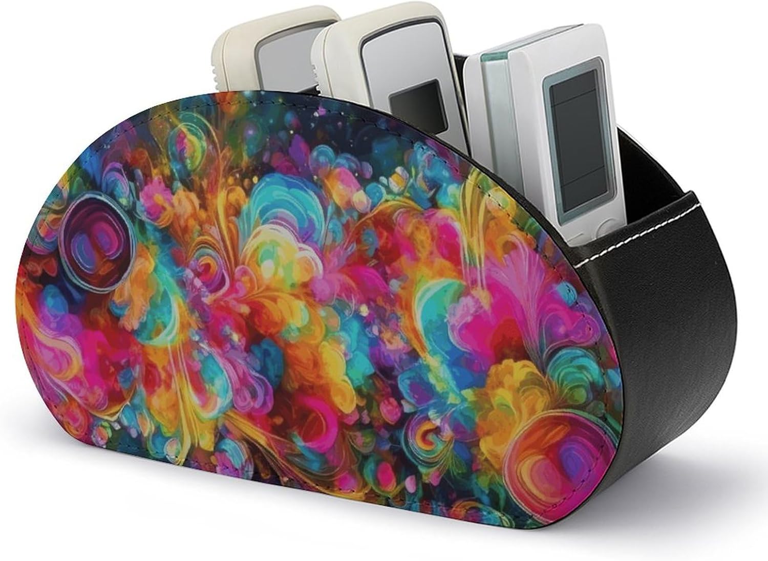 Bright Beautiful Colorful Art Remote Control Holder, 5-Compartment PU Leather Desk Organizer Storage Box, TV Remote Control Holder for Remotes, Office Supplies, Makeup Brushes, Keys, Small Accessories