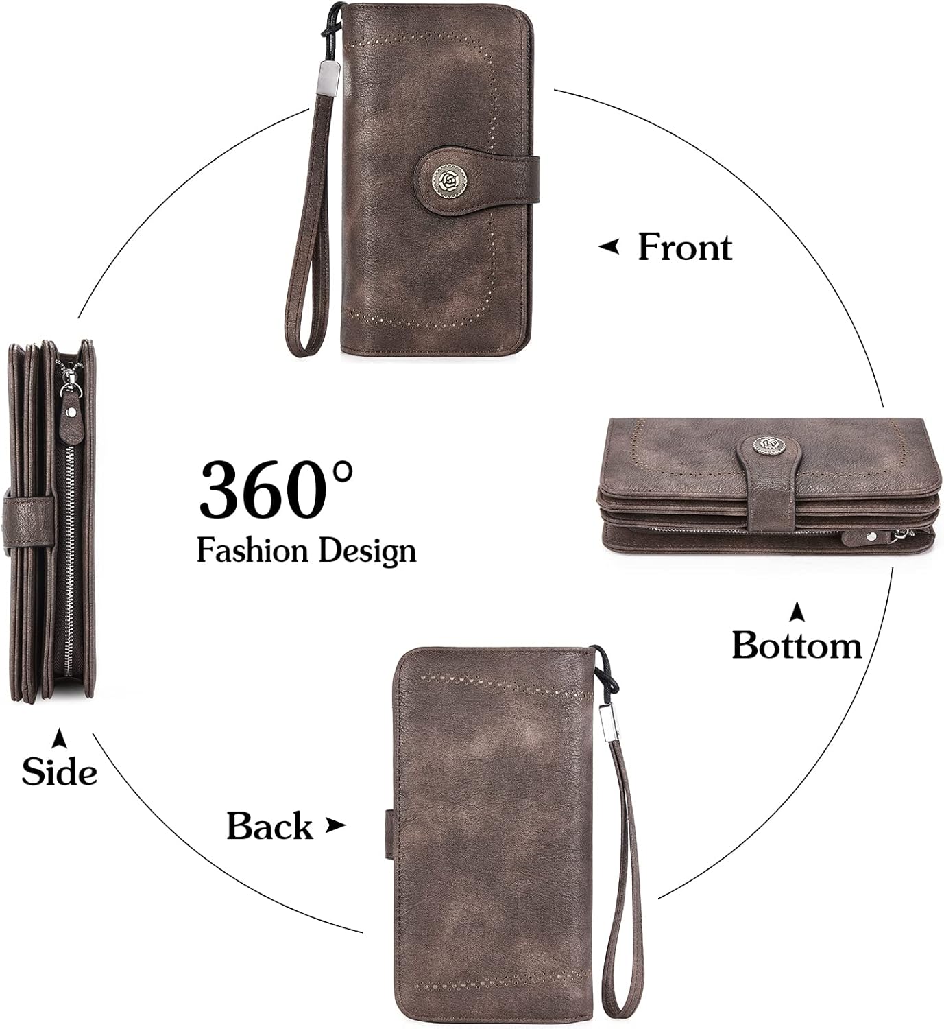 Vista 3 de BOSTANTEN Cartera de cuero genuino para mujer de gran capacidad cartera de mano con bloqueo RFID