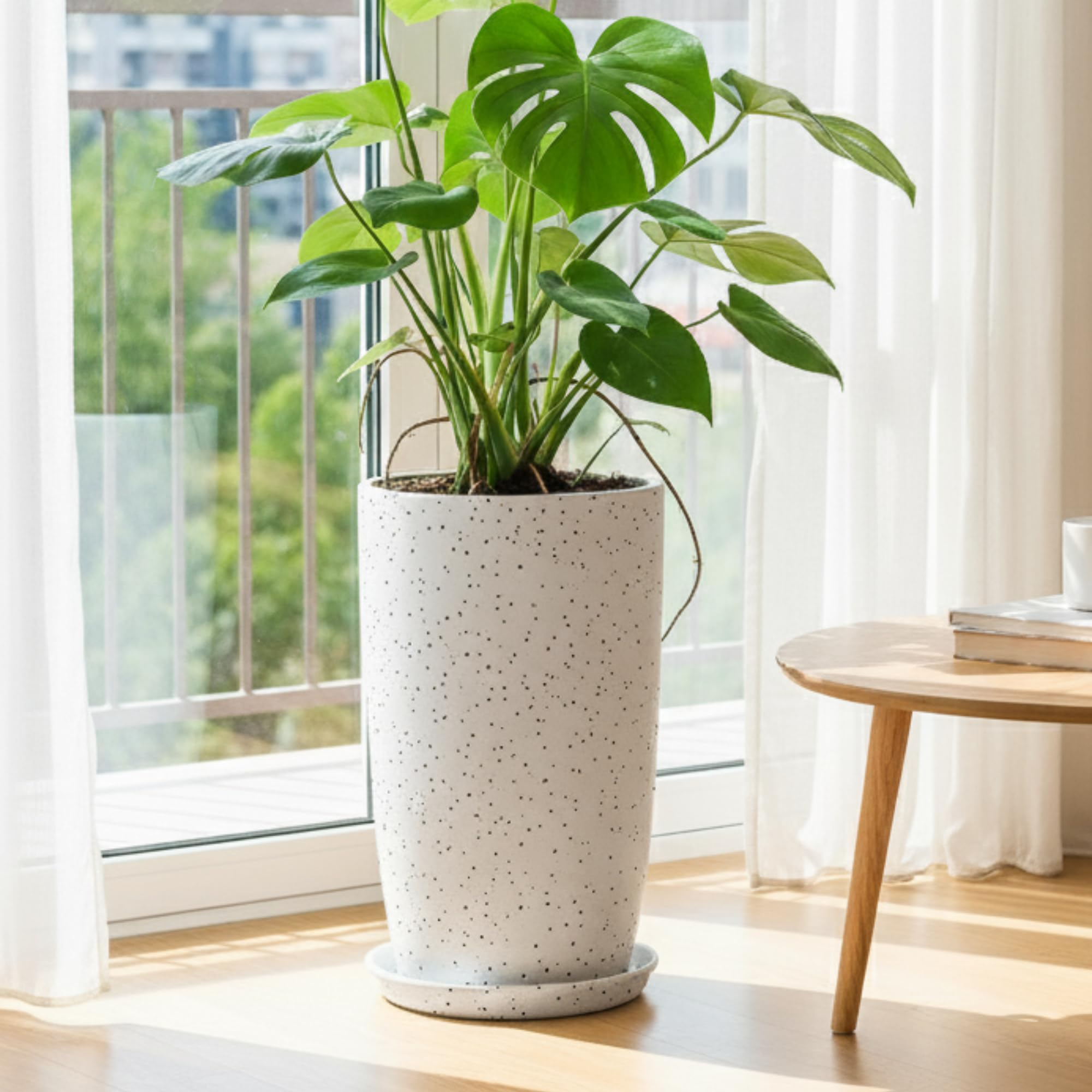 Kraft Seeds Indoor Pots for Plants - 18 Inch Planters for Indoor Plants & Big Planters for Home Decor, White Marble Finish, Durable Premium Plastic Polymer with Bottom Plate-image-0