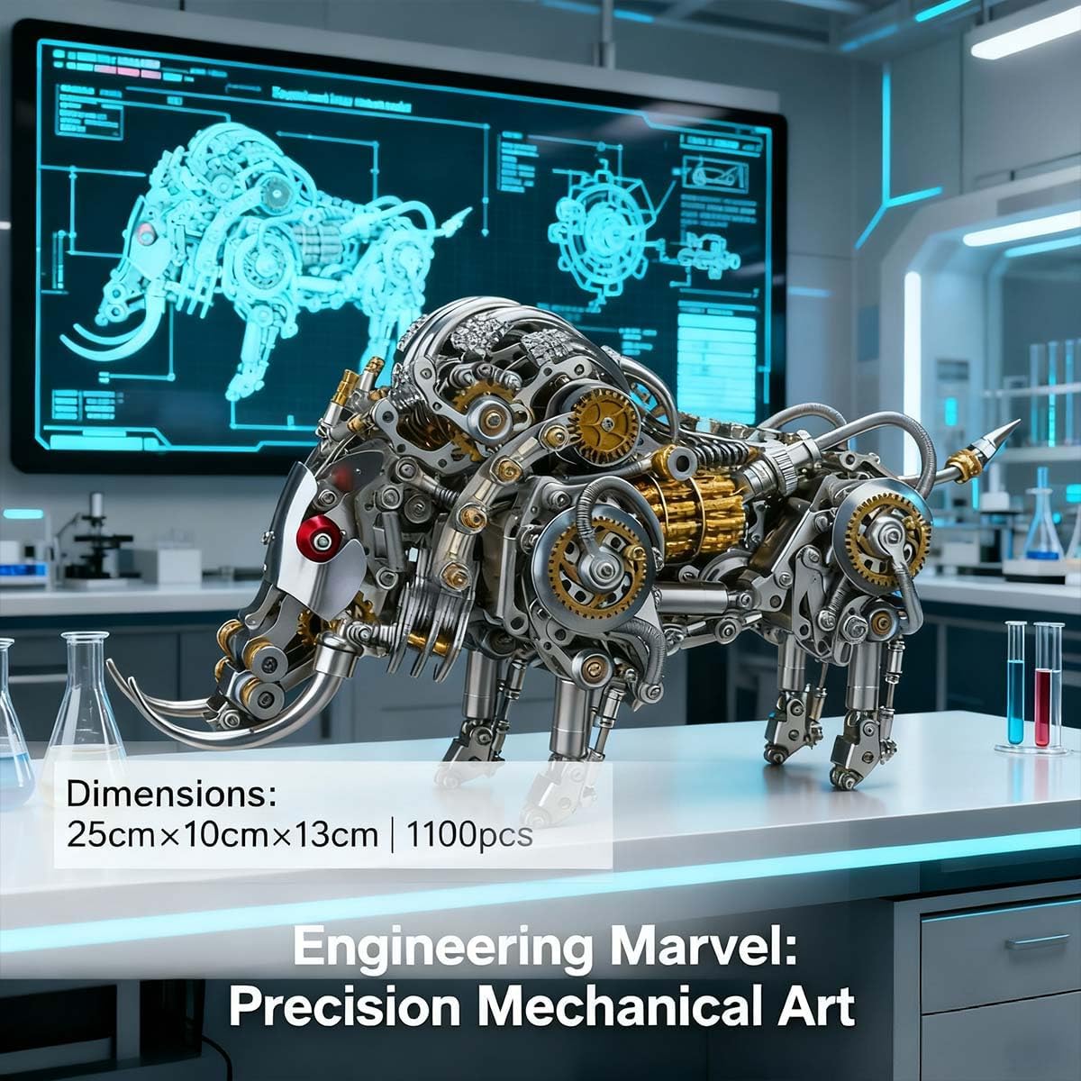 Raging Tusk 3D Metal Puzzle Steampunk Boar Model Kit, 1100 Pieces DIY Mechanical Animal Assembly Creative Desk Decor for Adults Enthusiasts Collectors Hobbyists