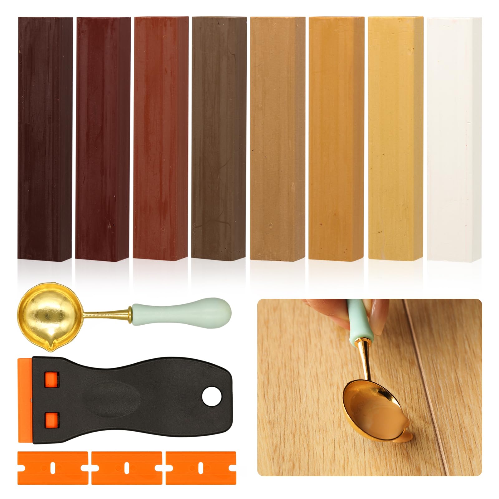 Masilla para Madera 8 Colores Marrón, Masilla Madera, Reparador Madera, Masilla Reparadora Madera, Reparador Arañazos Madera, Cera para Madera para Agujeros, Rayaduras, Grietas en Laminado, Madera