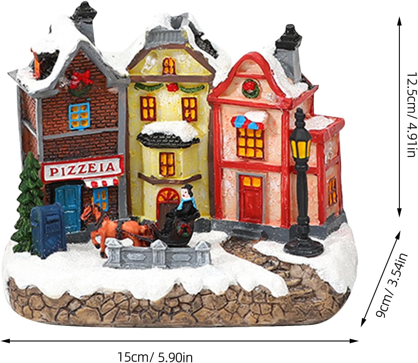 UKCOCO Small Christmas Village House Figurine, Resin Lighted Festive Tabletop House Decoration for Indoor Holiday Shelf Display, Winter Village Scene Collectible
