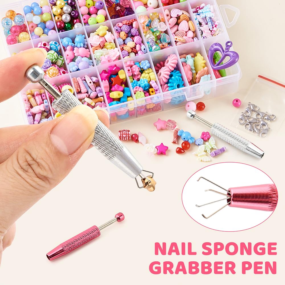 2 Pcs Piercing Ball Grabber Tool, Piercing Changing Tools Diamond Claw Tweezers Jeweler Pick Up Tool 4 Claw Gem Picker Tool Chip Pick for Small Parts Pickup(Silver+Pink)