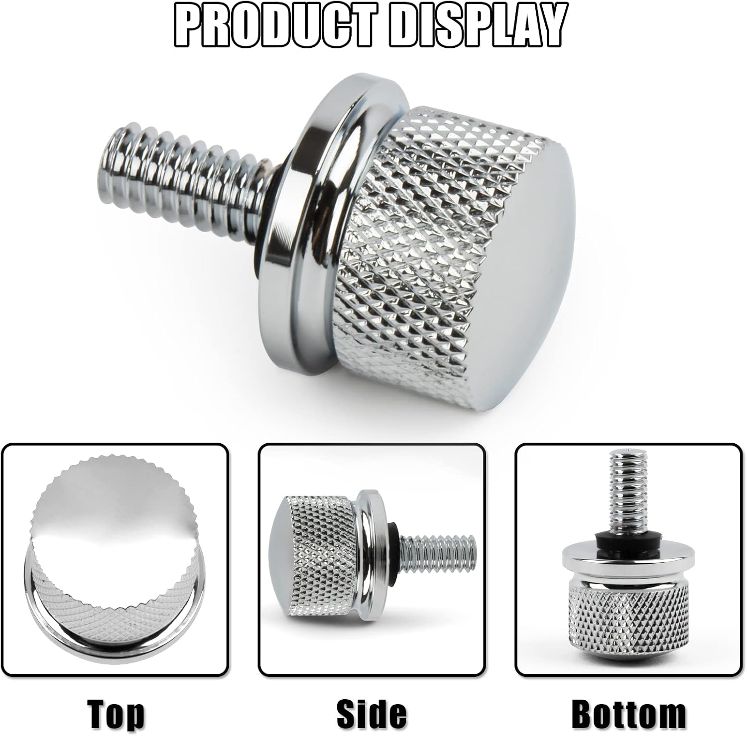 PSLER Fender Mounting Aluminum Seat Bolt Screw Cover Knob Kit for Touring Sportster Road King Electra Street Glide 1996-2024, Chrome
