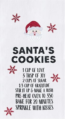 C&F Home Receta de galletas navideñas de Papá Noel con cara de Papá Noel, saco de harina de algodón, toalla de cocina, decoración de toalla de