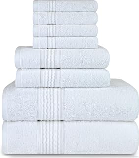 DecorRack 8 Piece Towel Set, Cotton, Highly Absorbent, Super Soft, Quick Dry, 4 Washcloths (13"x13"), 2 Bath Towels (27"x54"), and 2 Hand Towels (16"x28"), White (Set of 8)
