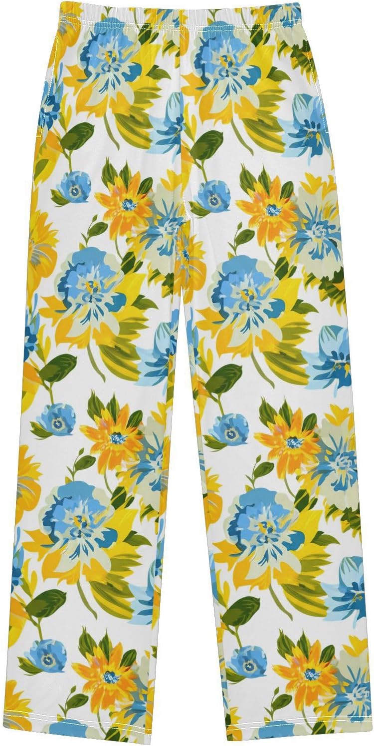 J JOYSAY Floral Blossom Garden White Pajamas Pants Soft Long Pajama Bottoms Lounge Sleep Pants Size S-XL